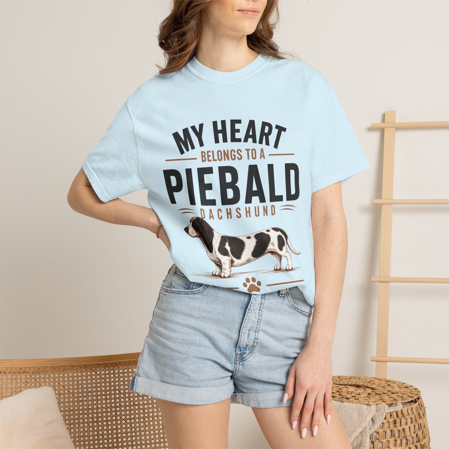 Piebald Dachshund T-Shirt - "My Heart Belongs to a Piebald Dachshund" Pet Lover Tee