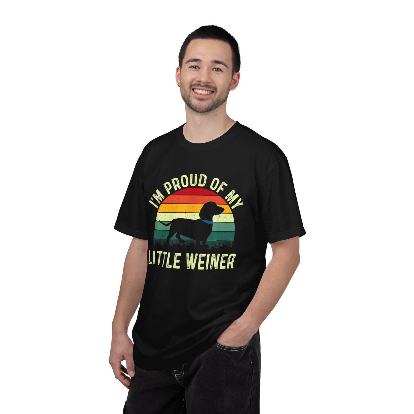 Dachshund T-Shirt - "I'm Proud of My Little Weiner" Retro Rainbow Tee