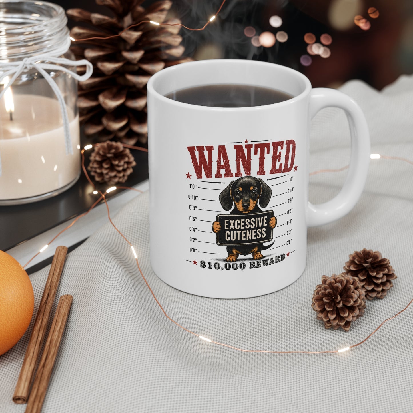 Mug — "Wanted: Excessive Cuteness" Dachshund Coffee Mug, Funny Dog Lover Gift