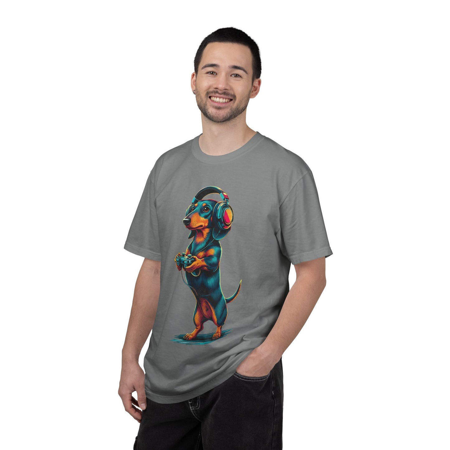Dachshund Gamer T-Shirt — Cute Wiener Dog with Headphones & Game Controller