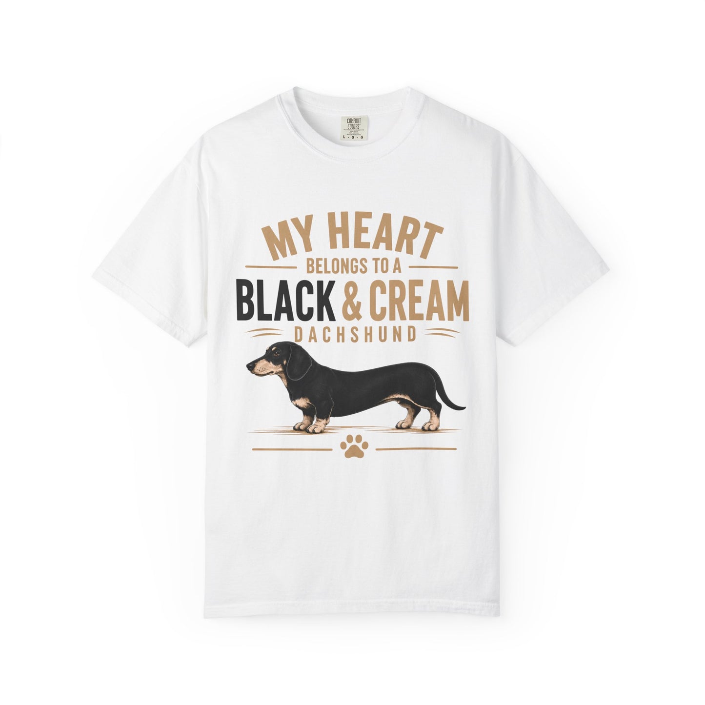 Sort & Creme Gravhund T-shirt — "Mit Hjerte Tilhører en Sort & Creme Gravhund"