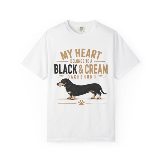 Black & Cream Dachshund T-Shirt — "My Heart Belongs to a Black & Cream Dachshund"