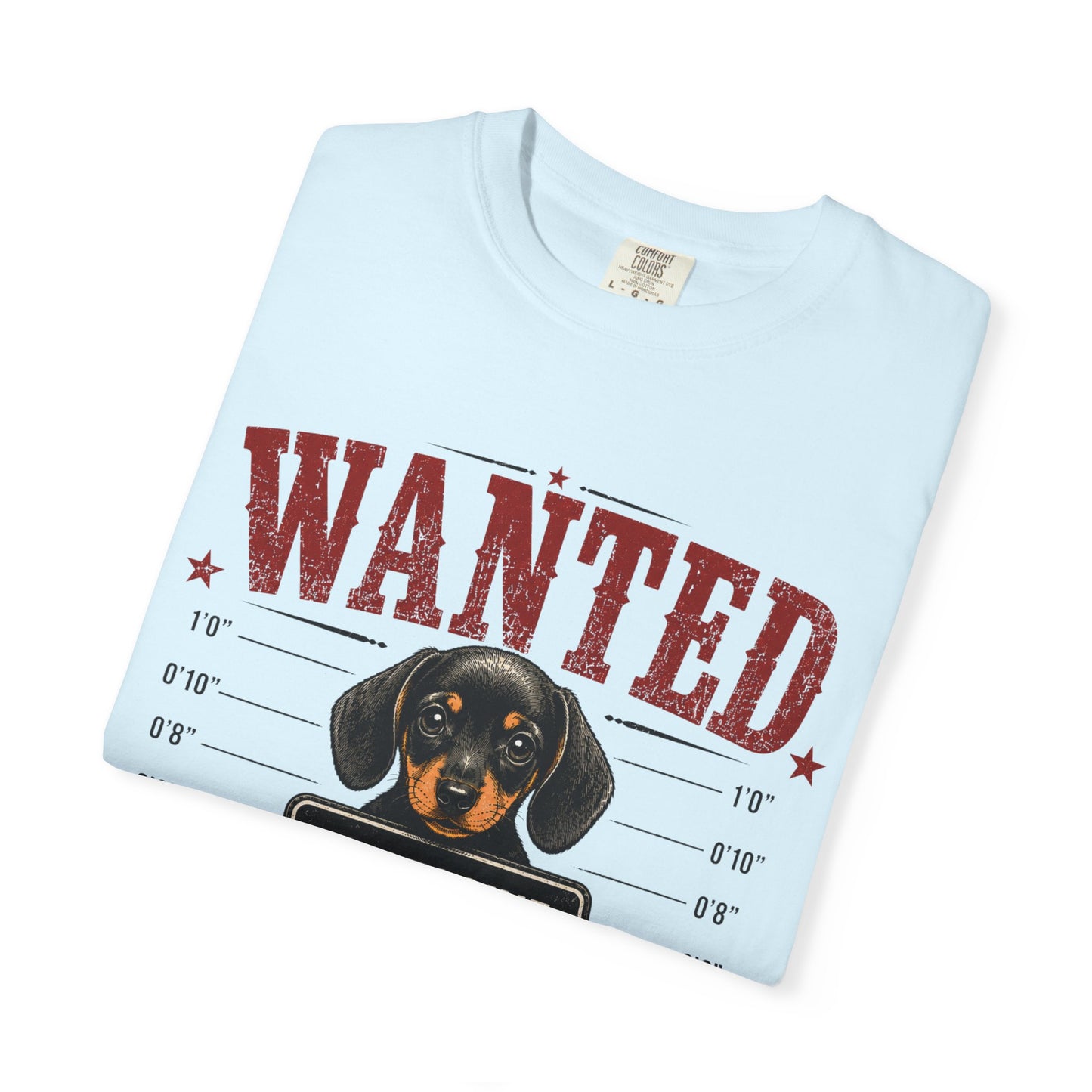 Wanted: 'Excessive Cuteness' Dachshund T-Shirt — Funny Mugshot Dog Tee, 10,000 Reward