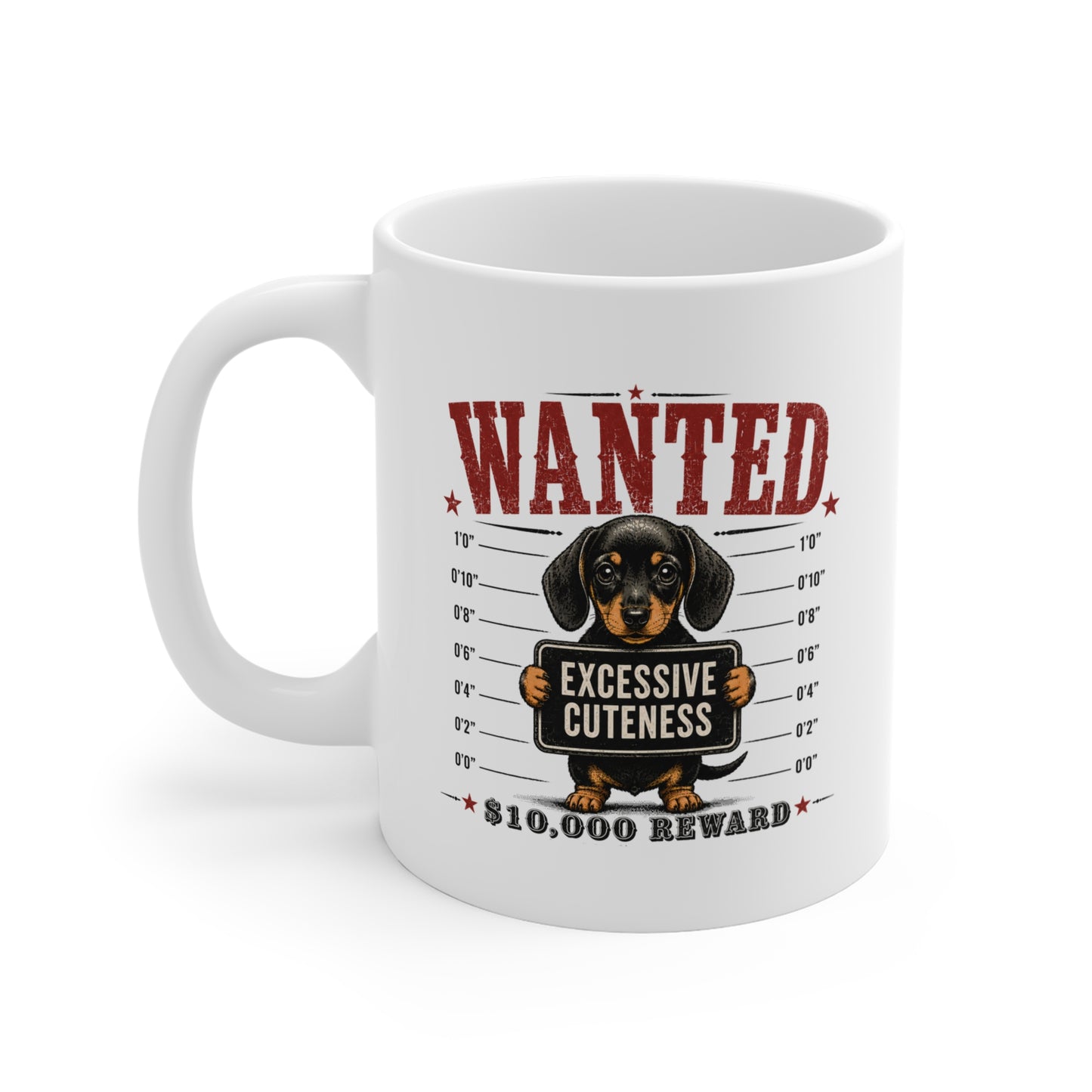 Mug — "Wanted: Excessive Cuteness" Dachshund Coffee Mug, Funny Dog Lover Gift