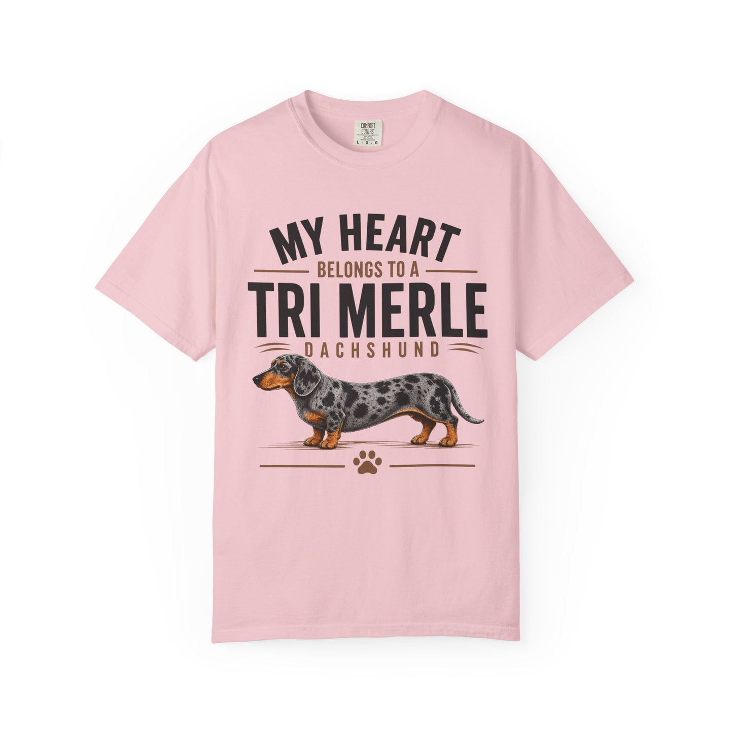 Tri Merle Dachshund T-Shirt — "My Heart Belongs to a Tri Merle" Dog Lover Tee