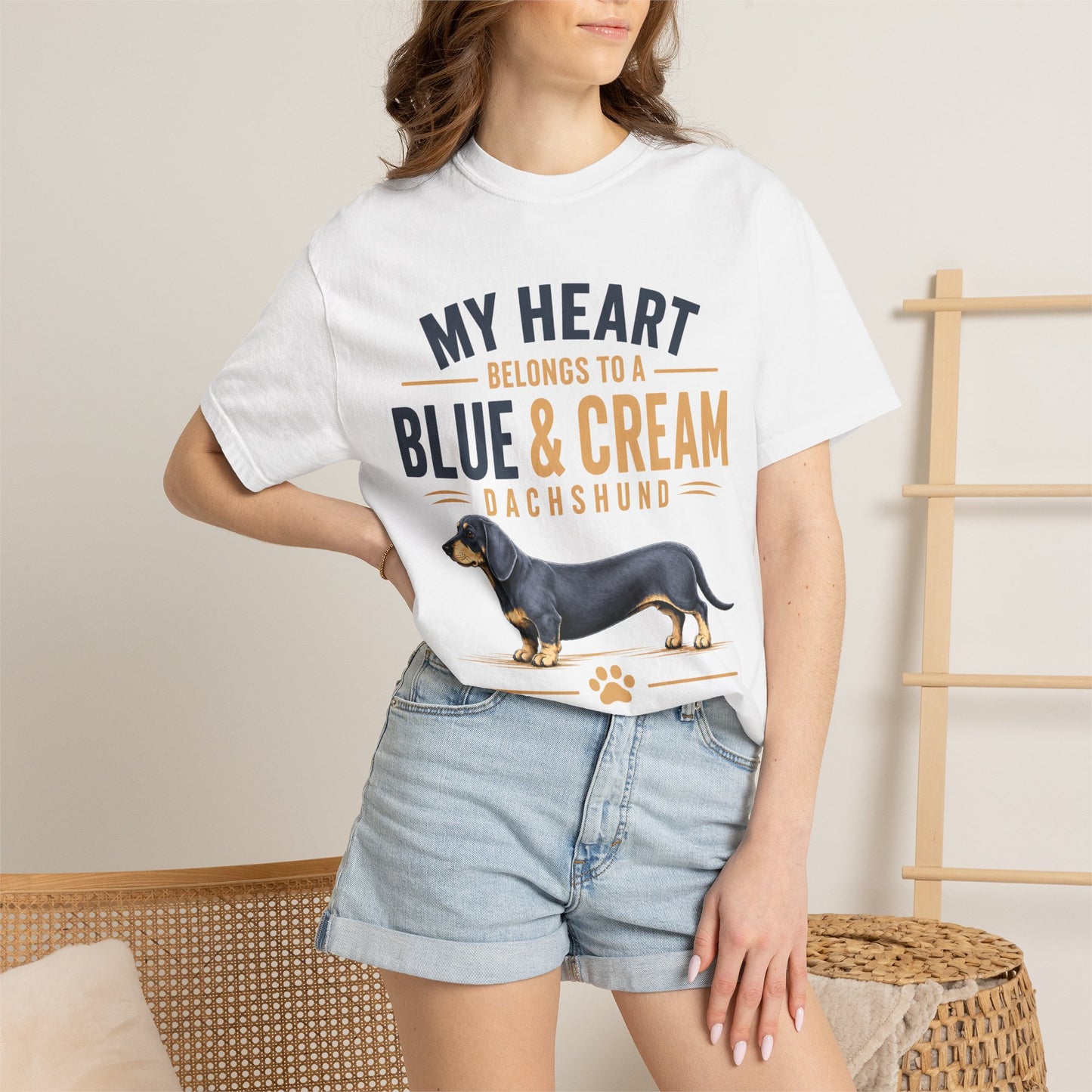 Blauw & Crème Teckel Mijn Hart Behoort aan een Blauw & Crème Teckel T-shirt
