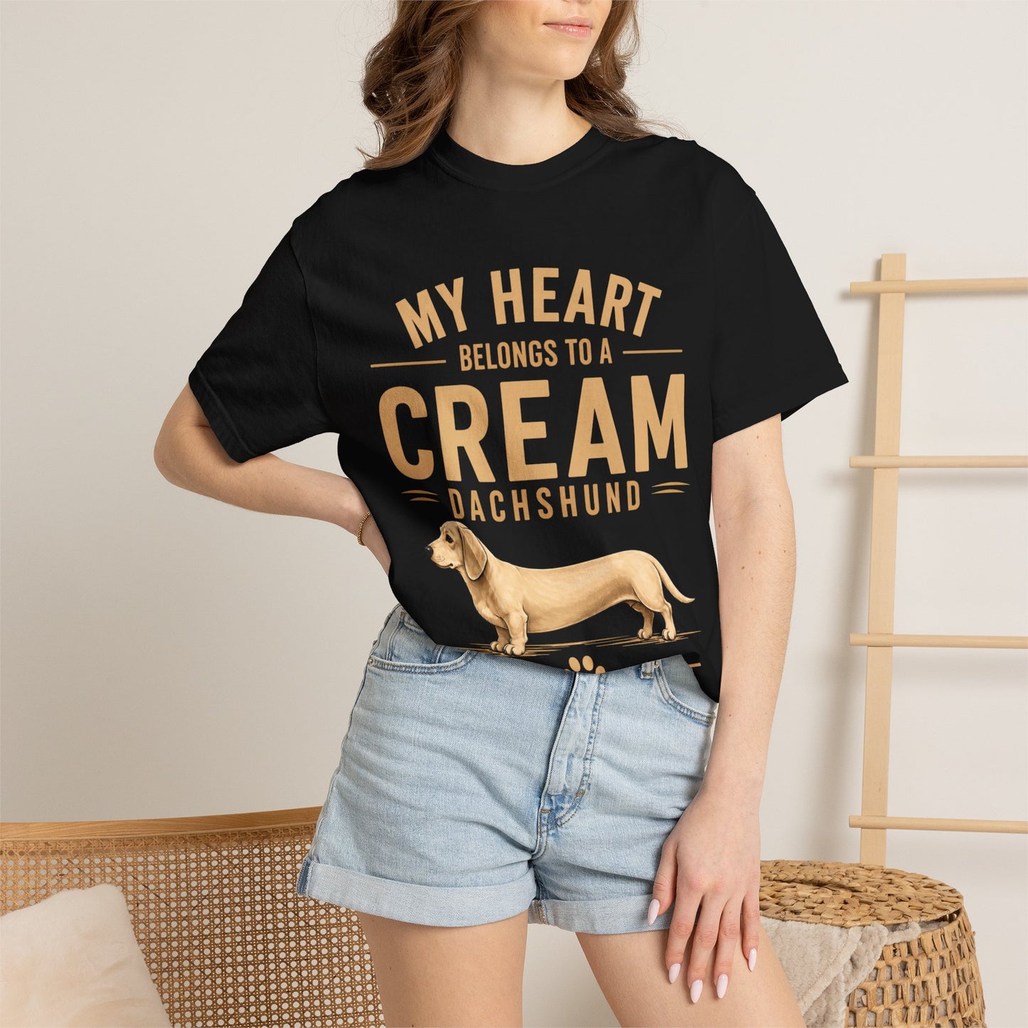 Cream Dachshund T-Shirt — “My Heart Belongs to a Cream Dachshund” Dog Lover Tee