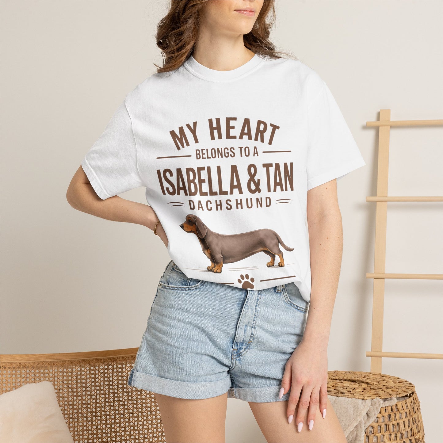 Isabella & Tan Dachshund  T‑Shirt — “My Heart Belongs to a Isabella & Tan” Dog Lover Tee