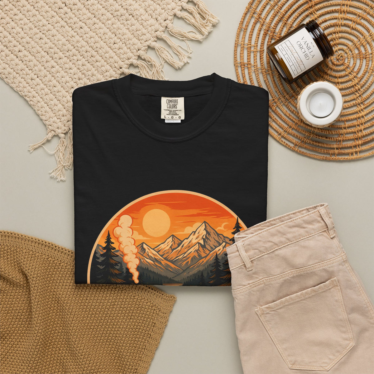 Trails & Tails Hiking T-Shirt — Mountain Campfire Adventure Tee