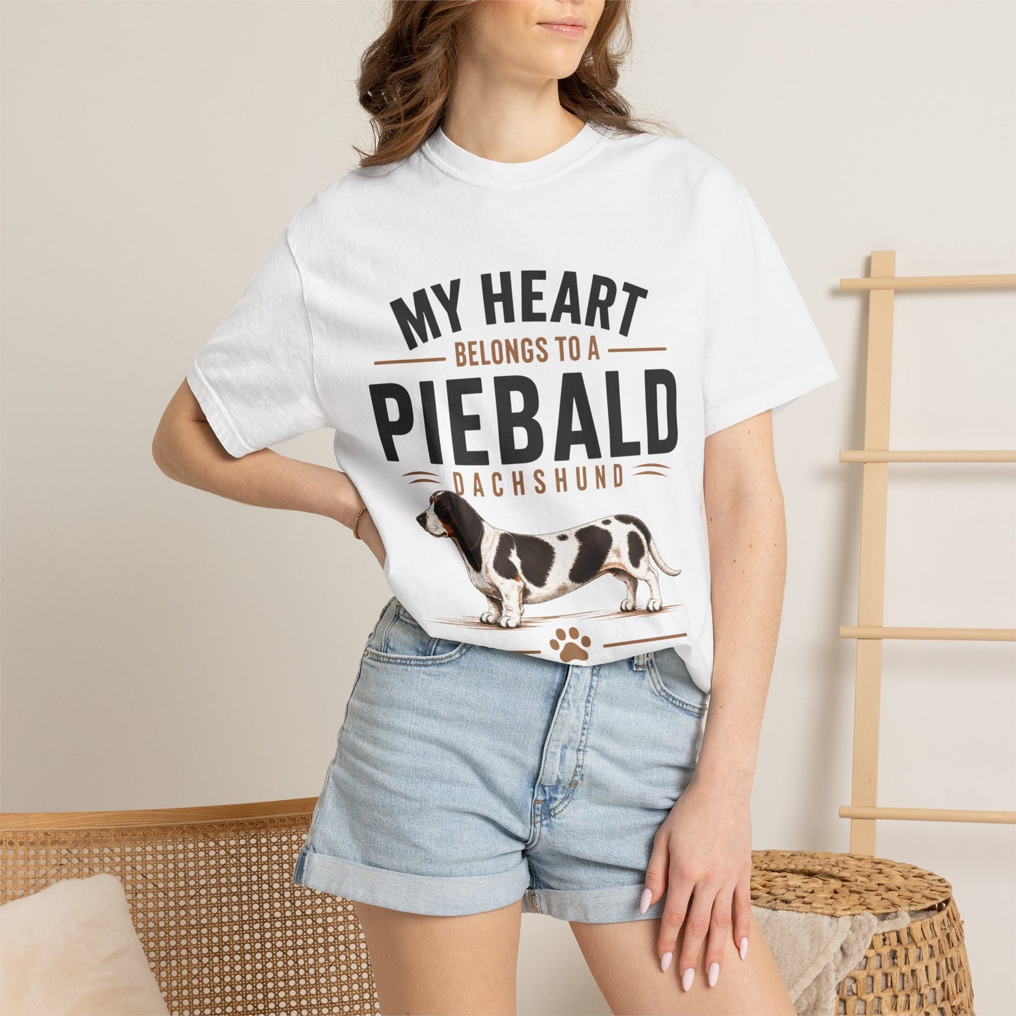 Piebald Dachshund T-Shirt - "My Heart Belongs to a Piebald Dachshund" Pet Lover Tee