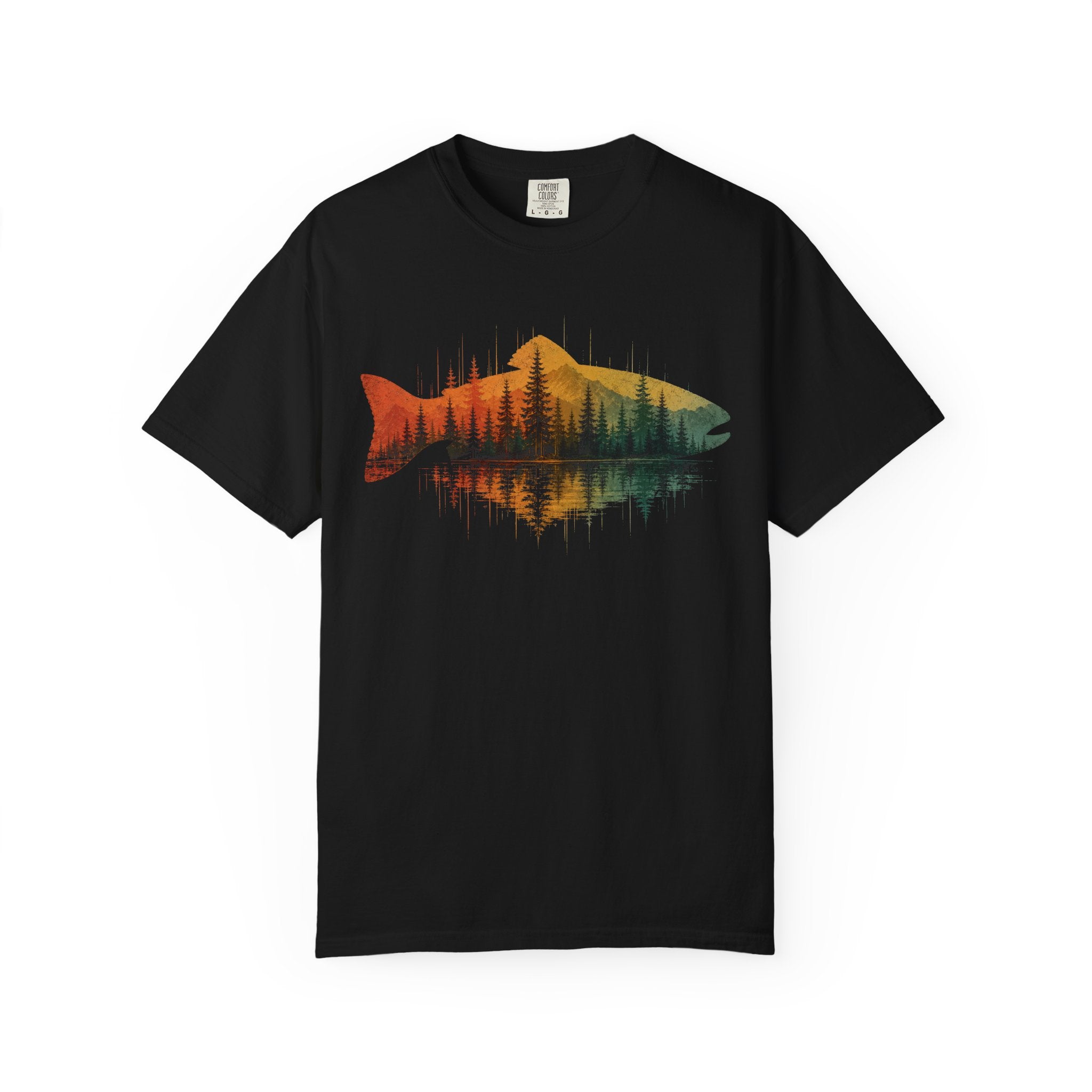 Vintage Fish Silhouette Mountain Forest Landscape T-Shirt