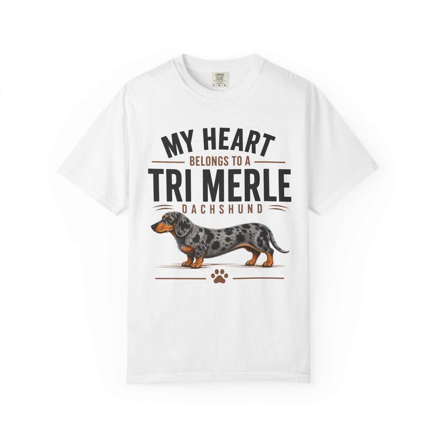 Tri Merle Dachshund T-Shirt — "My Heart Belongs to a Tri Merle" Dog Lover Tee