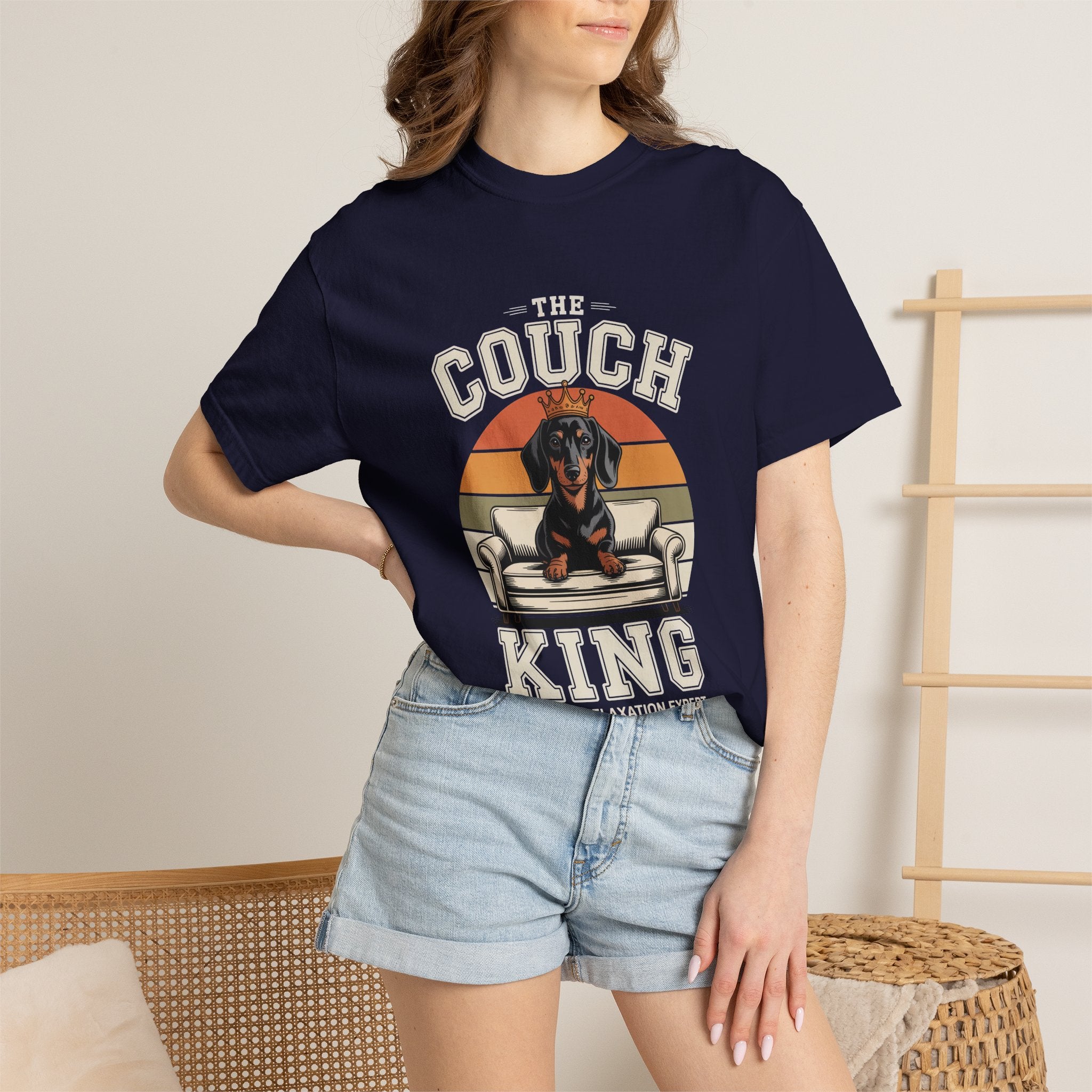 Couch King T‑Shirt — Retro Dachshund 'Certified Relaxation Expert' Tee