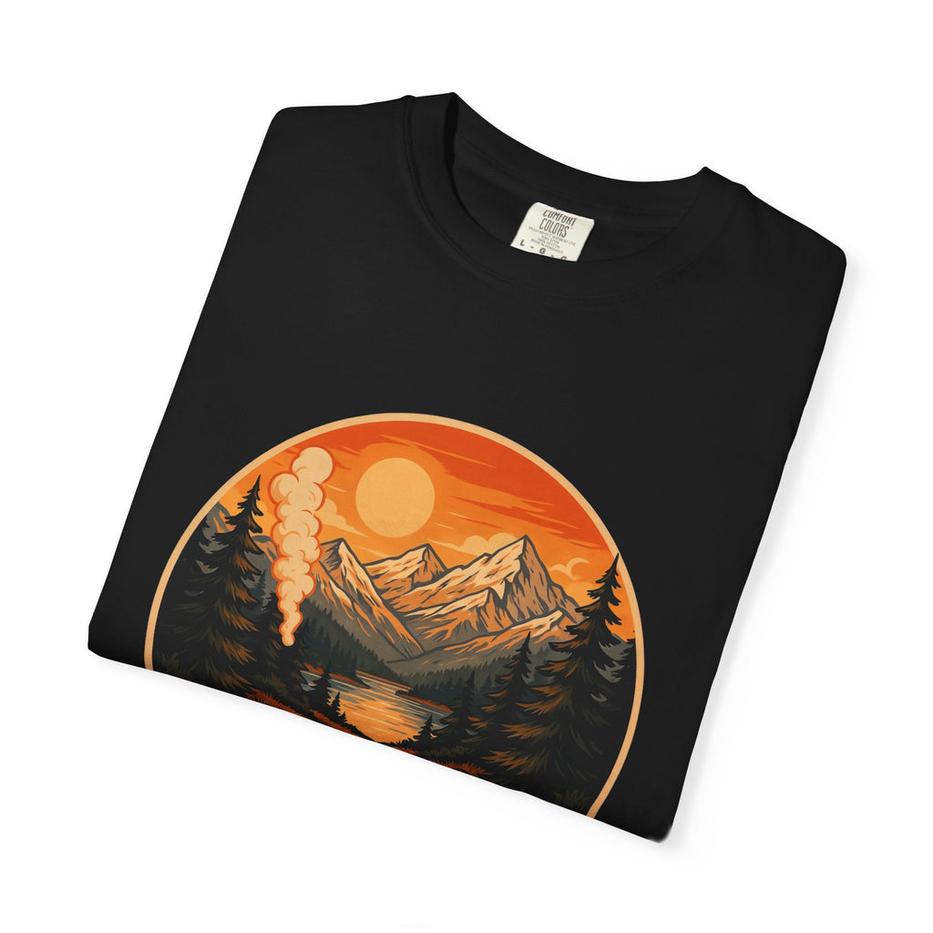 Trails & Tails Hiking T-Shirt — Mountain Campfire Adventure Tee