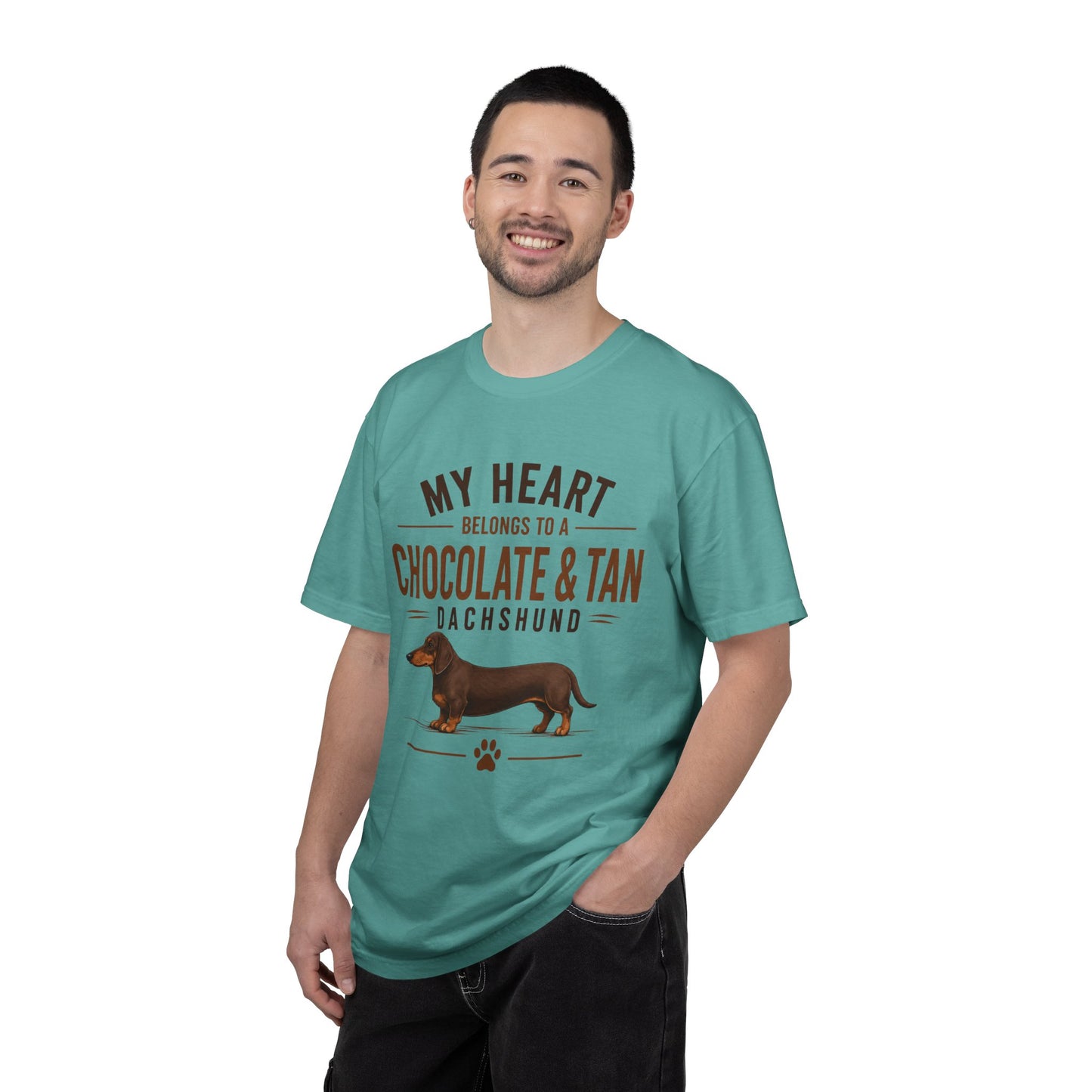 Chocolate & Tan Dachshund T-Shirt — "My Heart Belongs to a Chocolate & Tan Dachshund"