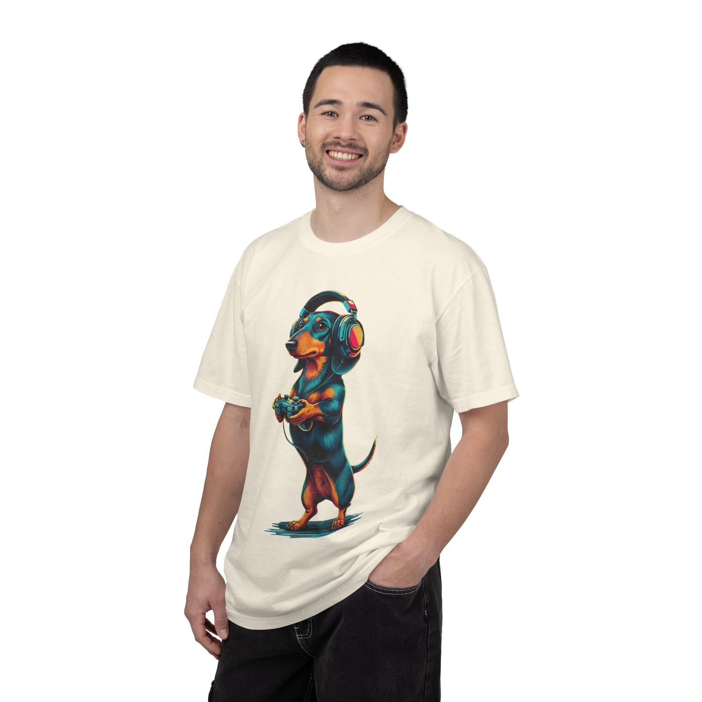 Dachshund Gamer T-Shirt — Cute Wiener Dog with Headphones & Game Controller