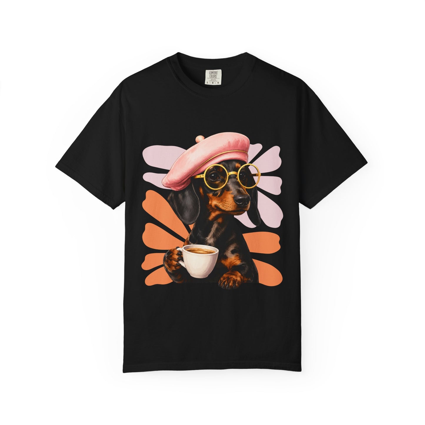 Retro Gravhund Kaffetee – Sød Hunde Grafik T-shirt
