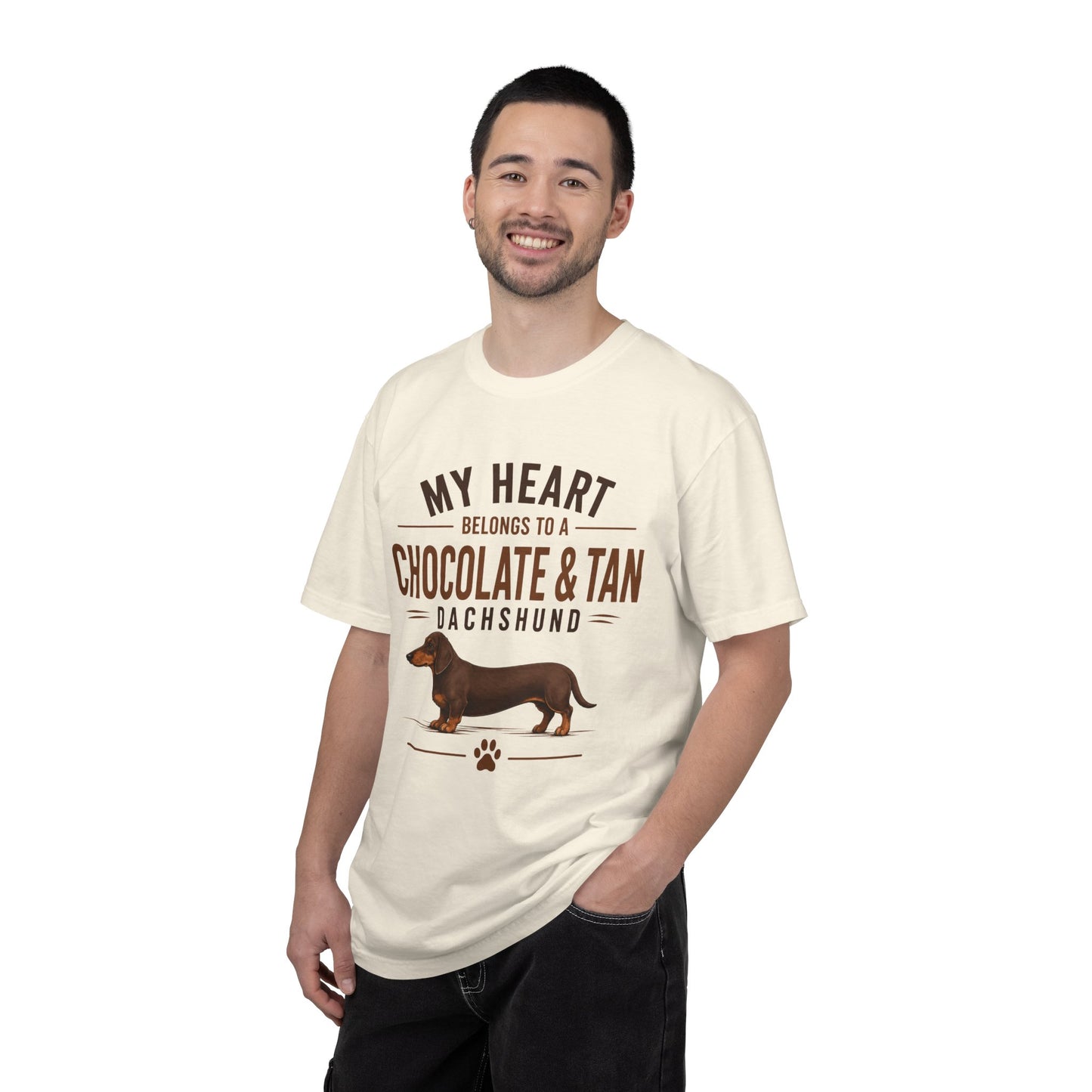 Chocolate & Tan Dachshund T-Shirt — "My Heart Belongs to a Chocolate & Tan Dachshund"