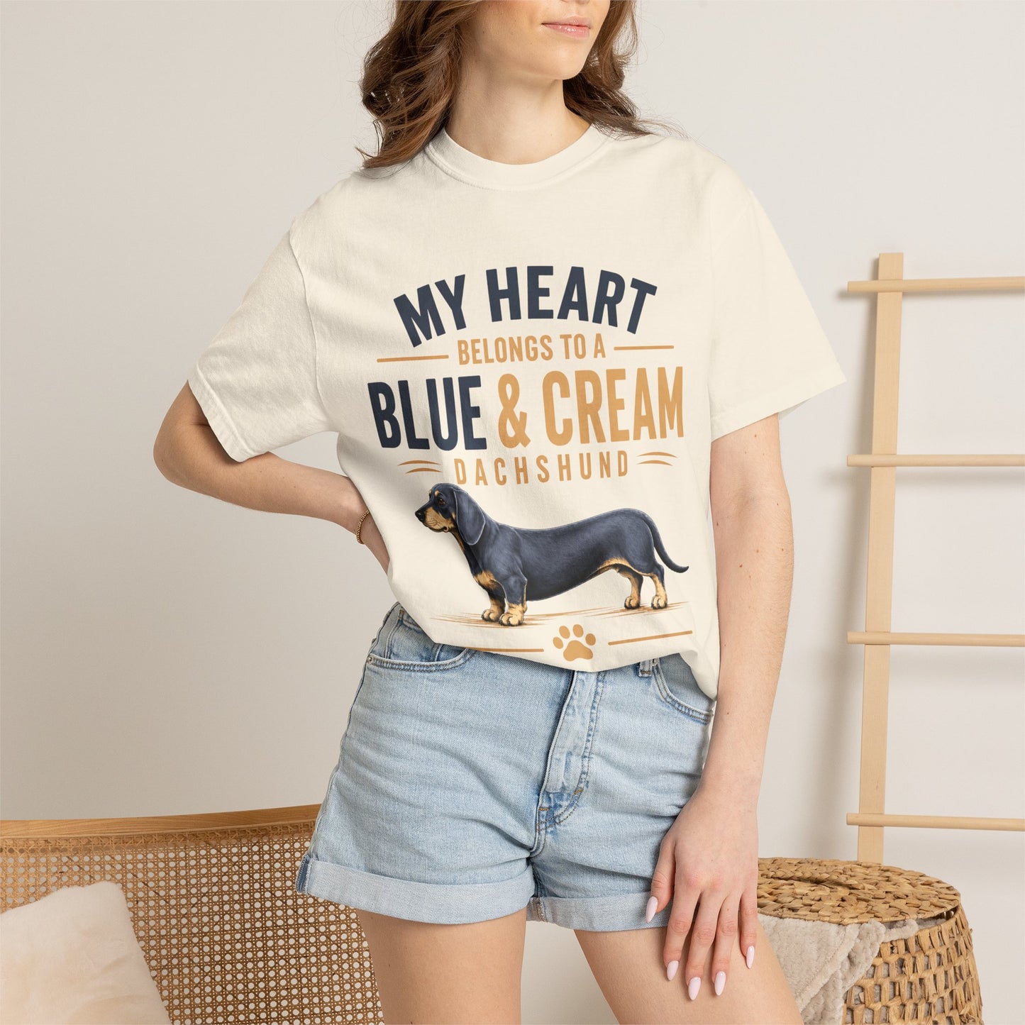 Blauw & Crème Teckel Mijn Hart Behoort aan een Blauw & Crème Teckel T-shirt
