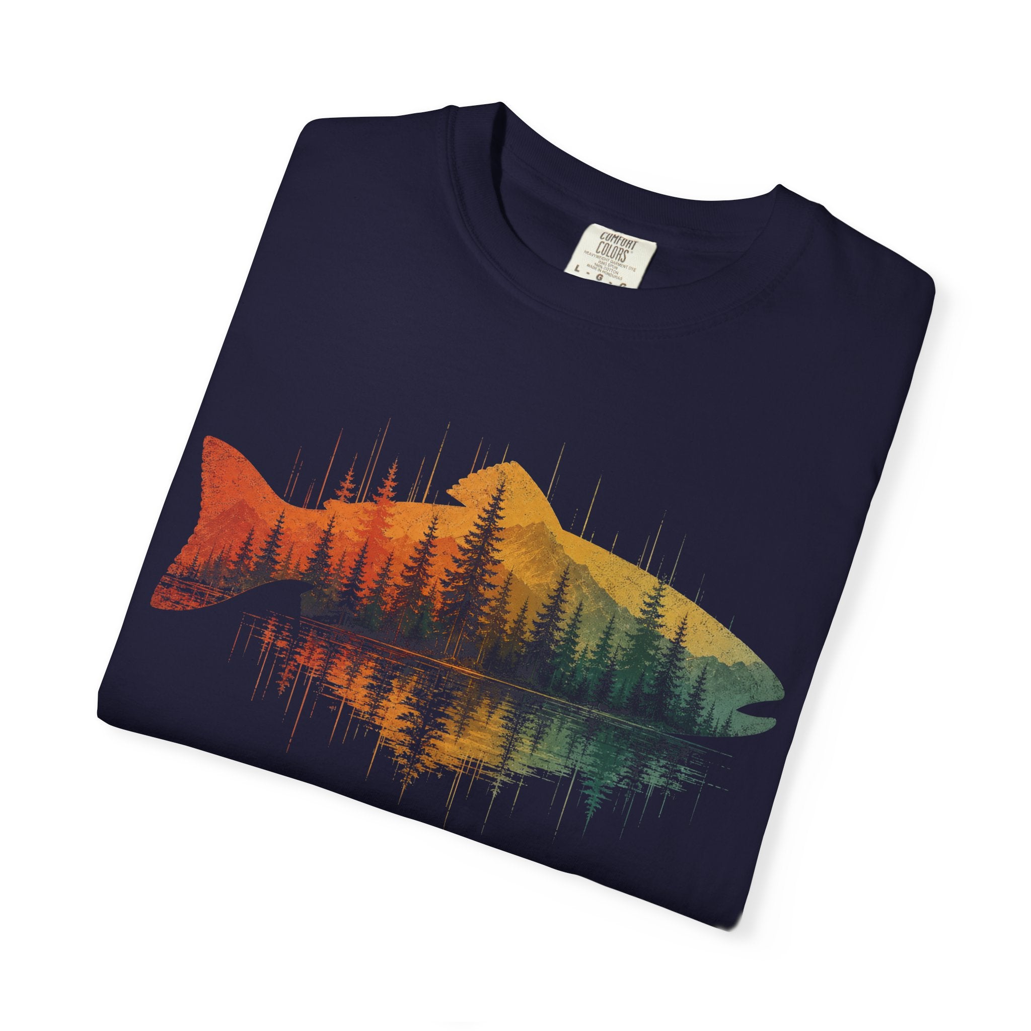 Vintage Fish Silhouette Mountain Forest Landscape T-Shirt