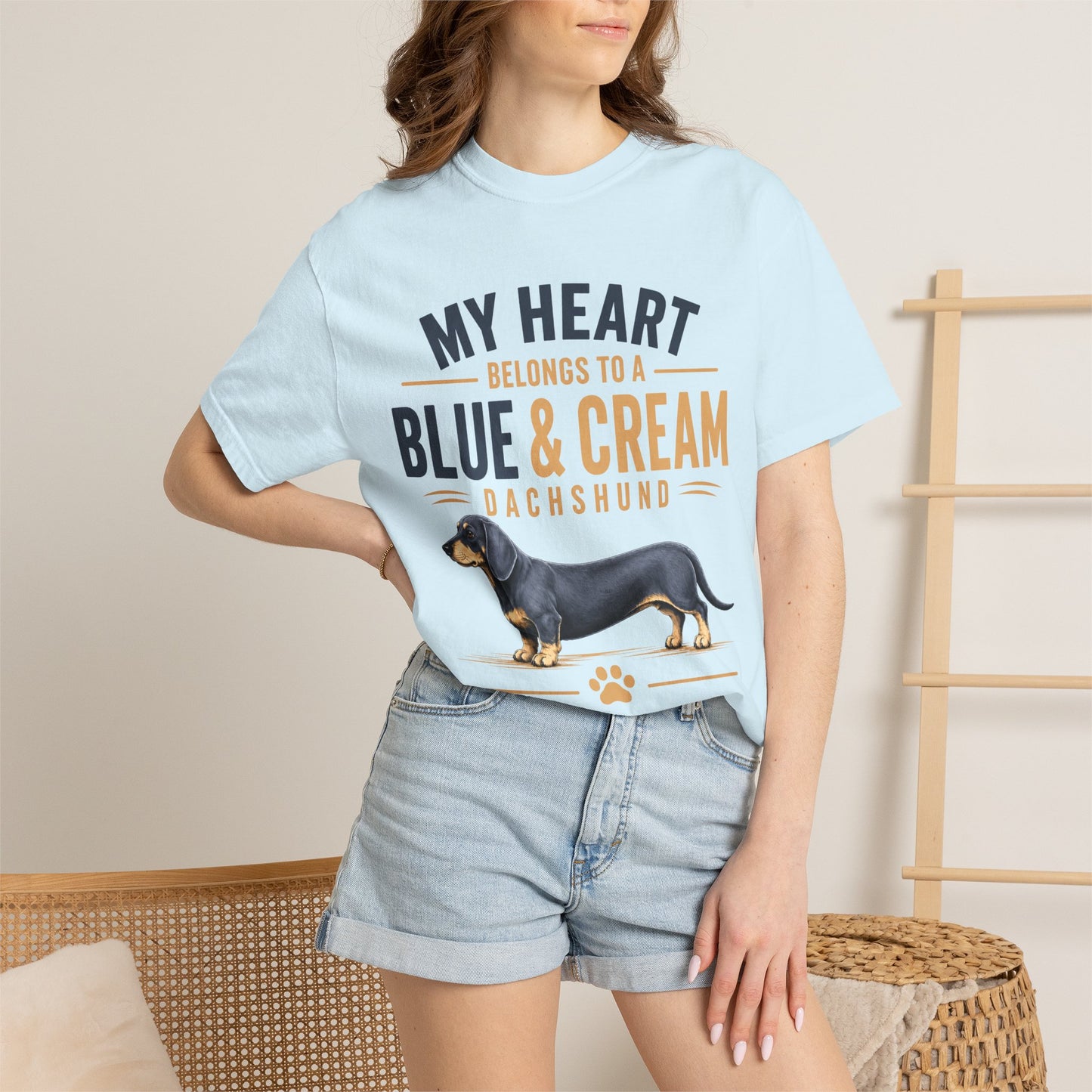 Blauw & Crème Teckel Mijn Hart Behoort aan een Blauw & Crème Teckel T-shirt