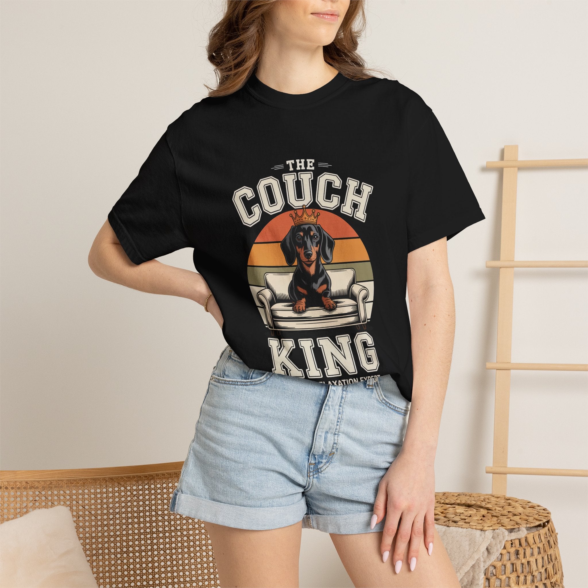 Couch King T‑Shirt — Retro Dachshund 'Certified Relaxation Expert' Tee