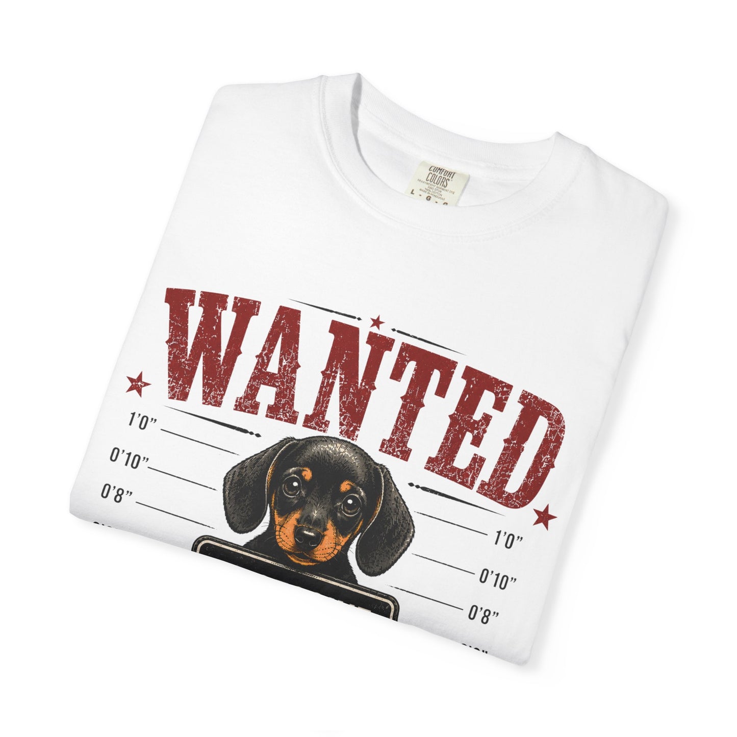 Wanted: 'Excessive Cuteness' Dachshund T-Shirt — Funny Mugshot Dog Tee, 10,000 Reward