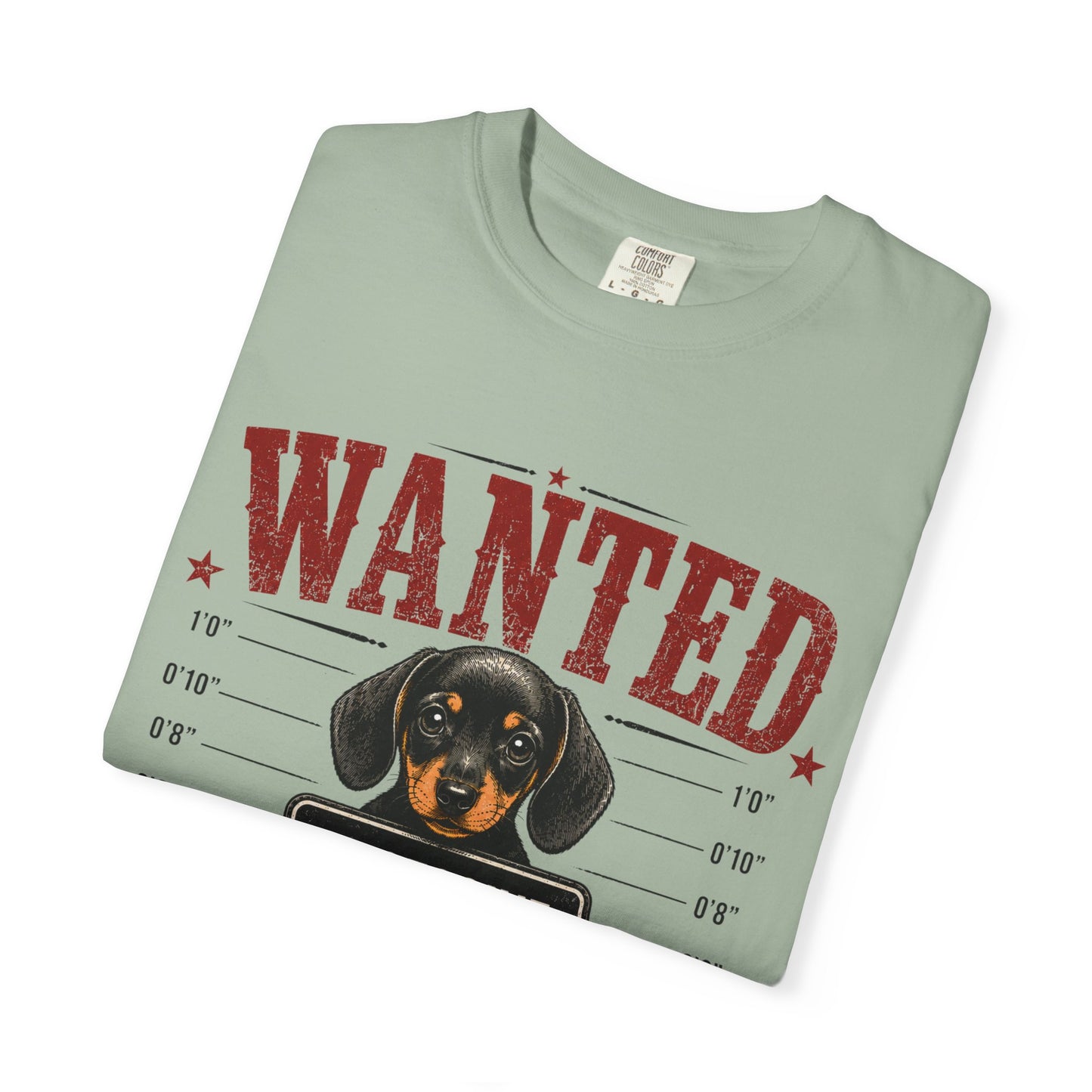 Wanted: 'Excessive Cuteness' Dachshund T-Shirt — Funny Mugshot Dog Tee, 10,000 Reward