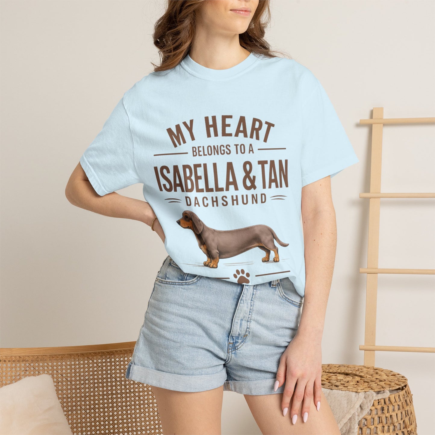 Isabella & Tan Dachshund  T‑Shirt — “My Heart Belongs to a Isabella & Tan” Dog Lover Tee