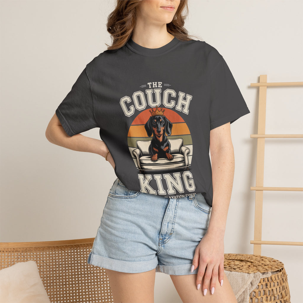 Couch King T‑Shirt — Retro Dachshund 'Certified Relaxation Expert' Tee