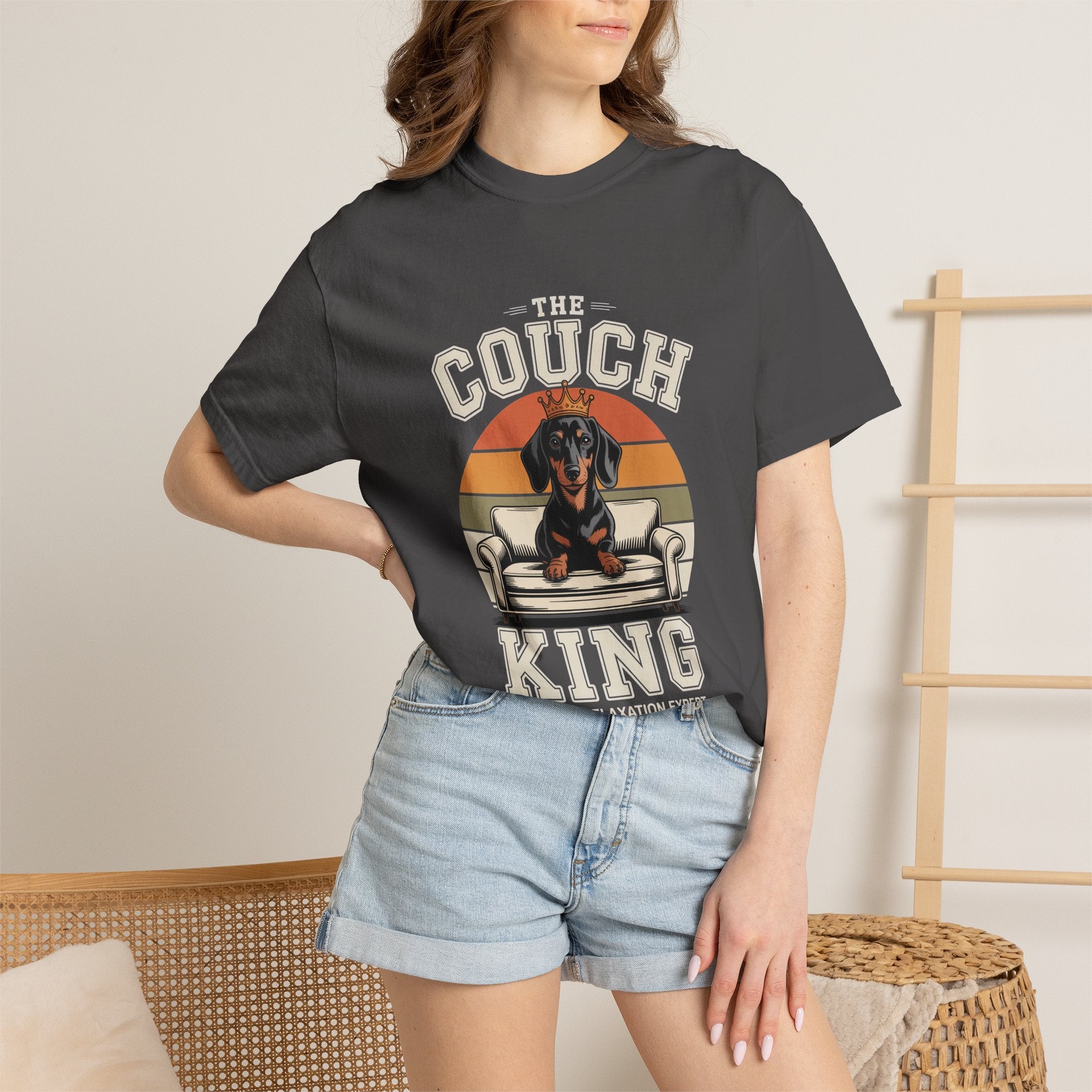 Couch King T‑Shirt — Retro Dachshund 'Certified Relaxation Expert' Tee
