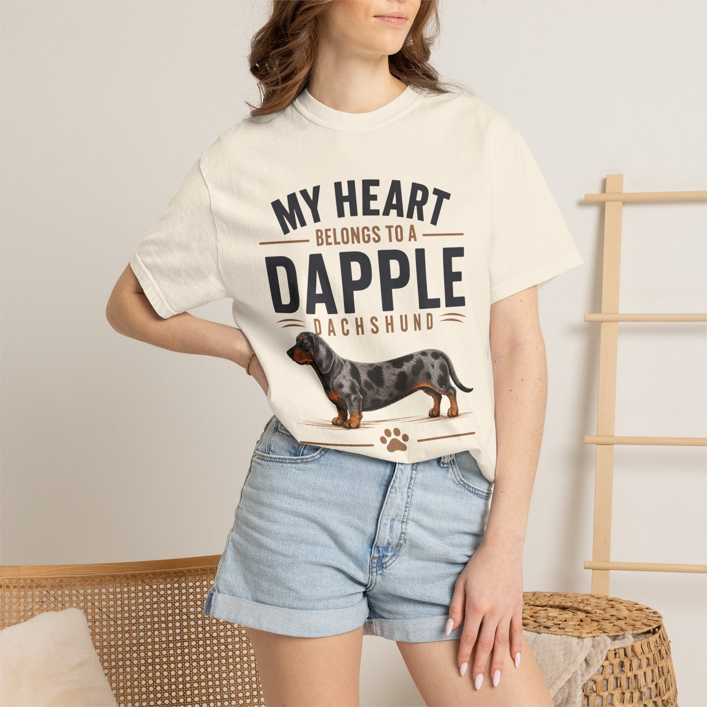 Dapple Dachshund T‑Shirt — "My Heart Belongs to a Dapple Dachshund"