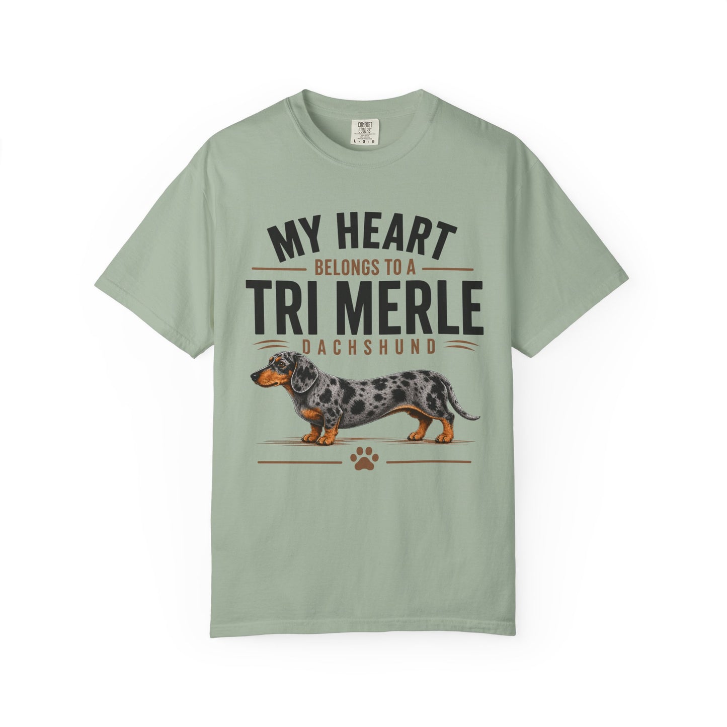 Tri Merle Dachshund T-Shirt — "My Heart Belongs to a Tri Merle" Dog Lover Tee