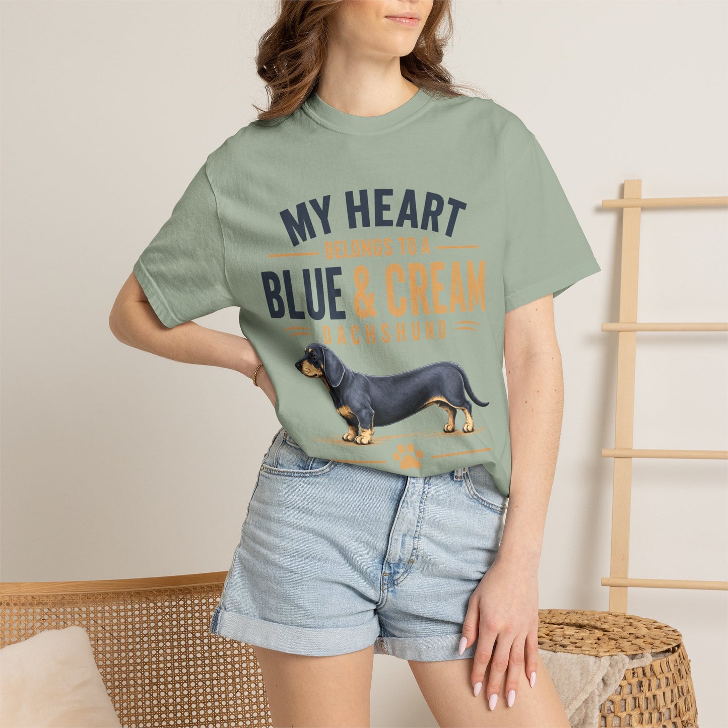 Blauw & Crème Teckel Mijn Hart Behoort aan een Blauw & Crème Teckel T-shirt
