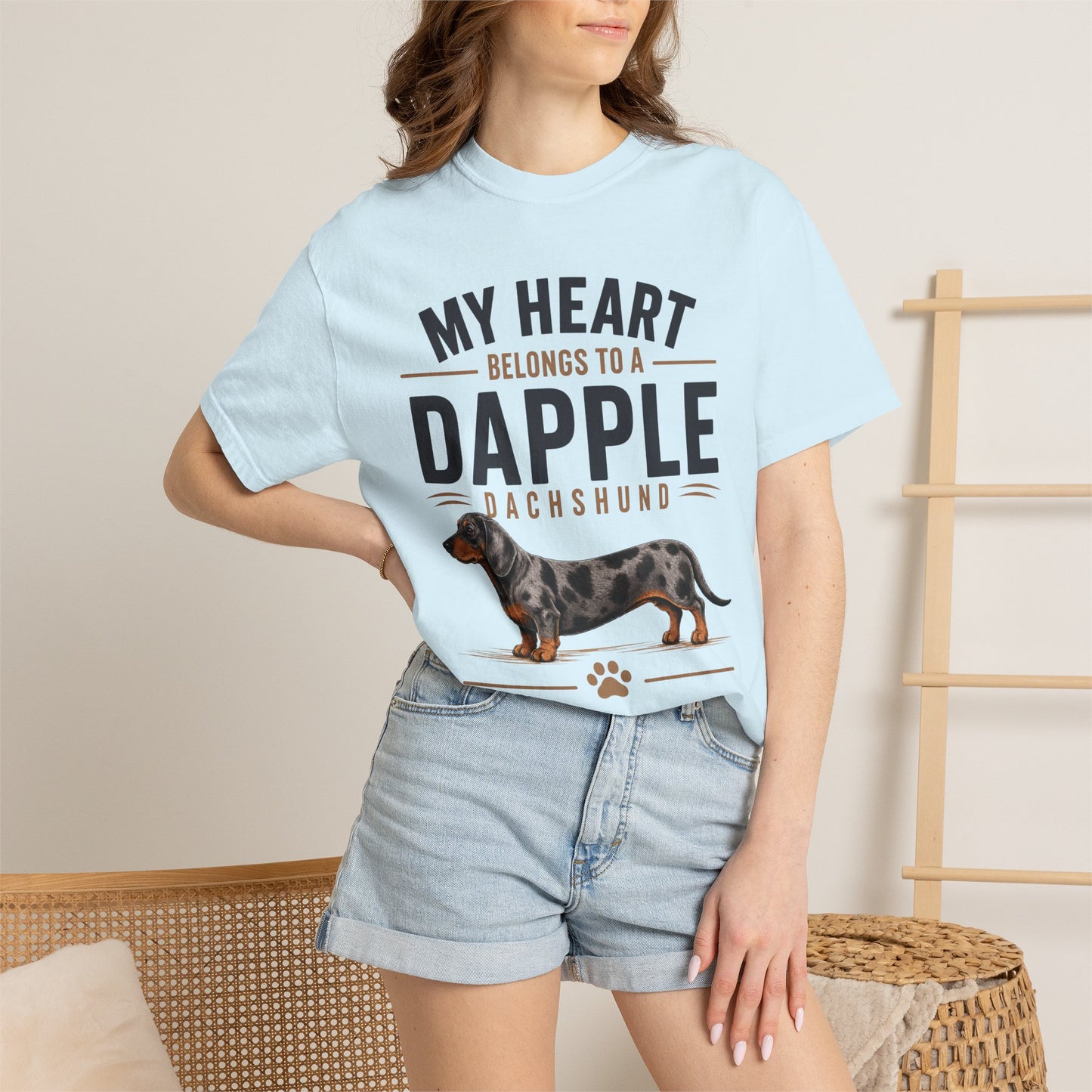 Dapple Dachshund T‑Shirt — "My Heart Belongs to a Dapple Dachshund"