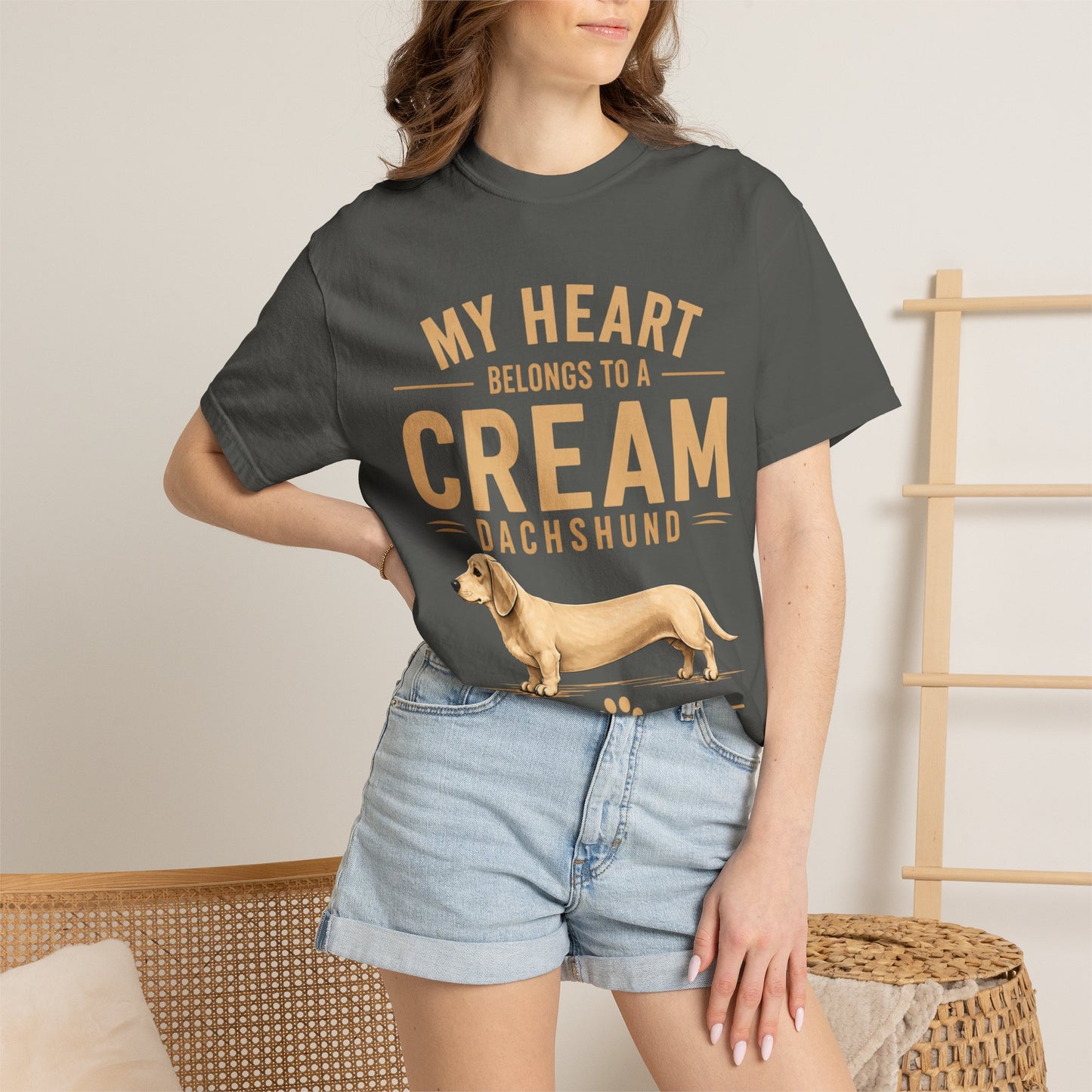 Cream Dachshund T-Shirt — “My Heart Belongs to a Cream Dachshund” Dog Lover Tee