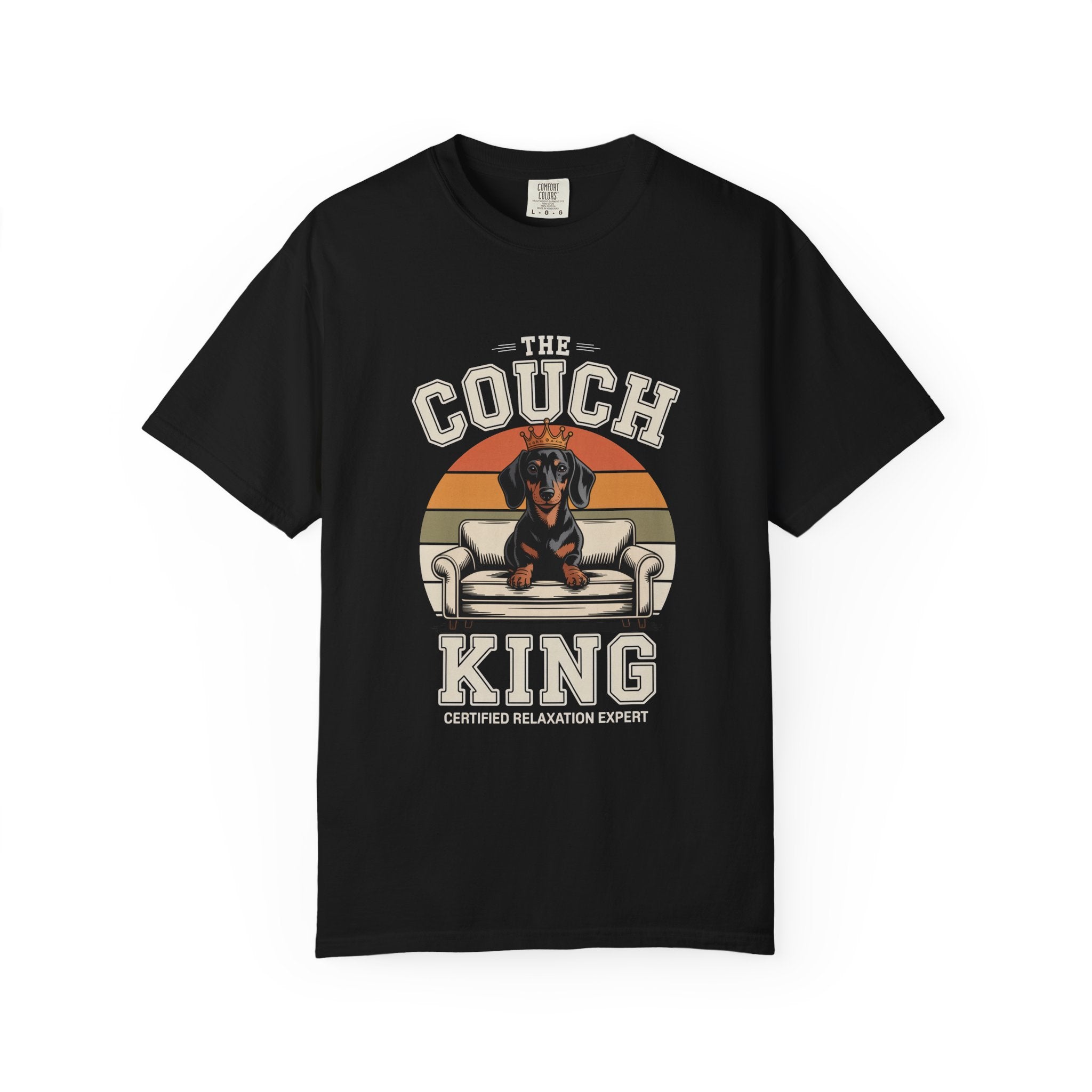 Couch King T‑Shirt — Retro Dachshund 'Certified Relaxation Expert' Tee