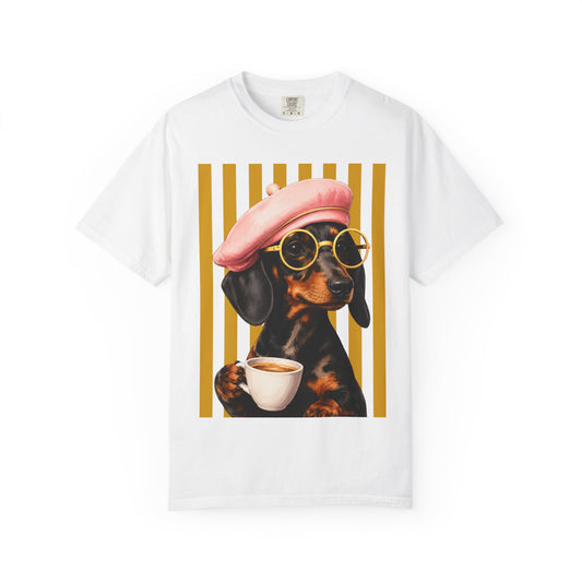 Dachshund Coffee T-shirt – Sød hund med baret grafisk T-shirt