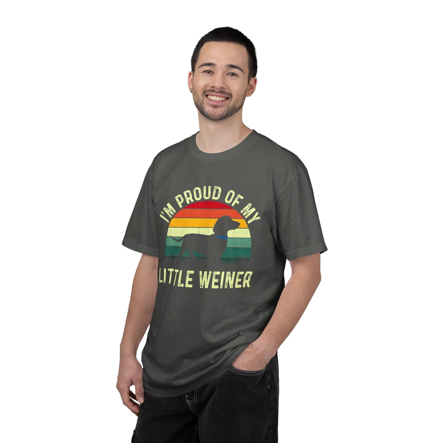 Dachshund T-Shirt - "I'm Proud of My Little Weiner" Retro Rainbow Tee
