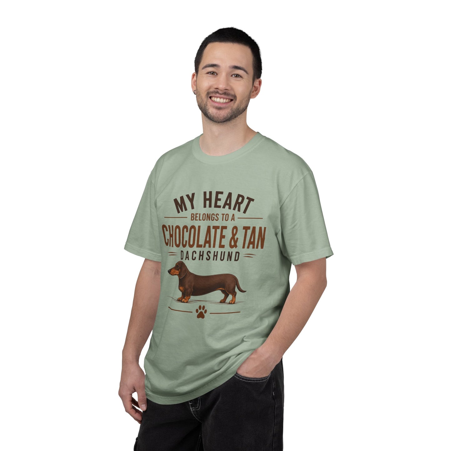 Chocolate & Tan Dachshund T-Shirt — "My Heart Belongs to a Chocolate & Tan Dachshund"