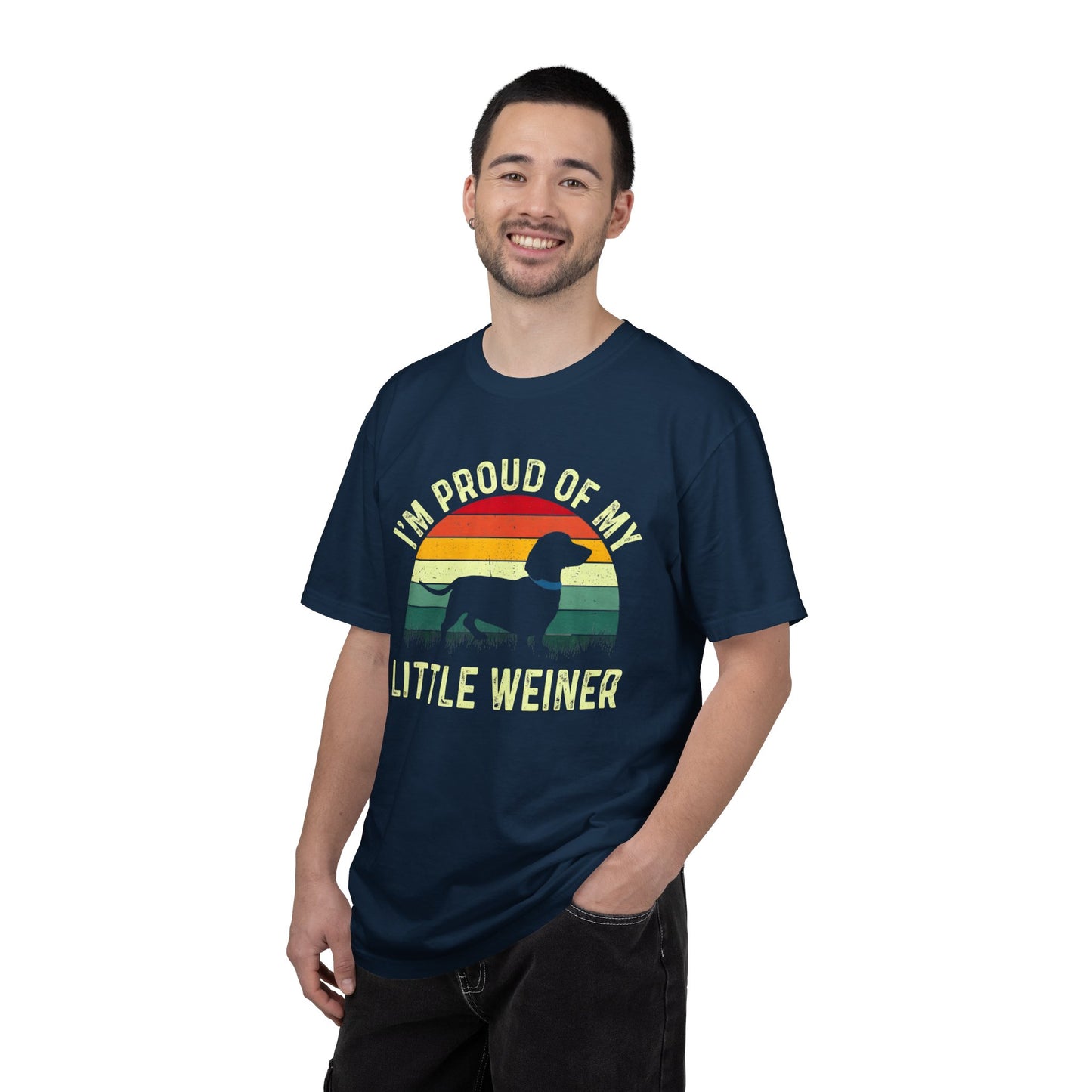 Dachshund T-Shirt - "I'm Proud of My Little Weiner" Retro Rainbow Tee