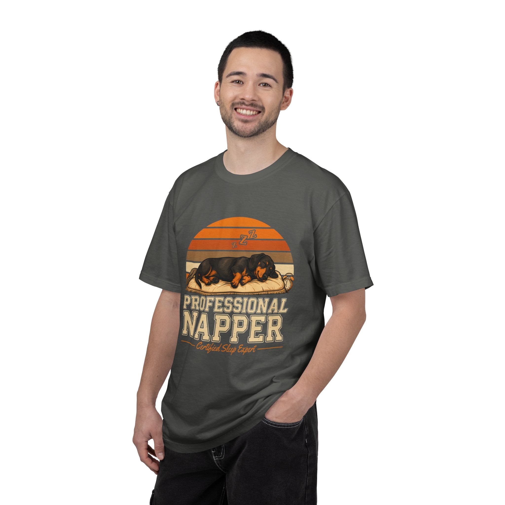 Professional Napper T-Shirt — Dachshund Retro Sleep Design