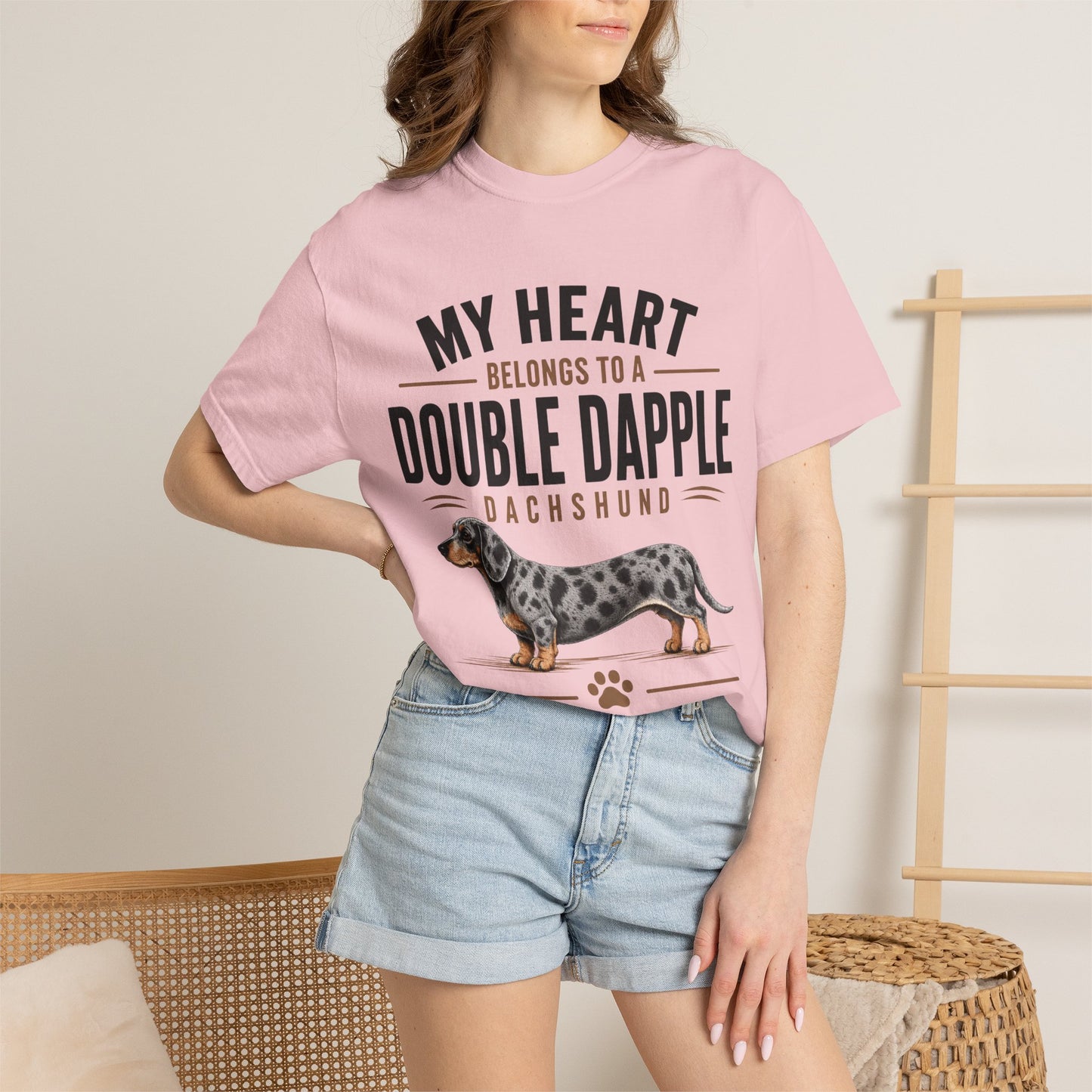 Double Dapple Dachshund T-Shirt — “My Heart Belongs to a Double Dapple” Graphic Tee