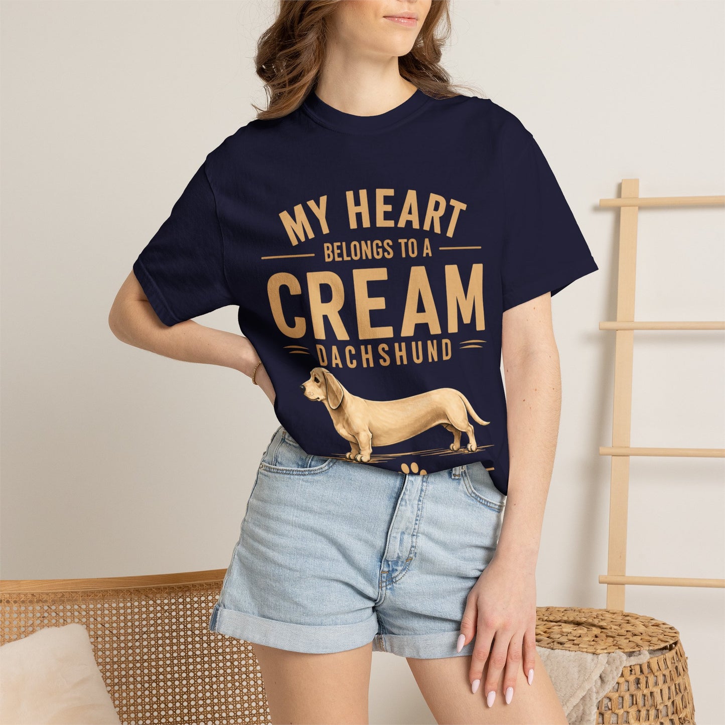 Cream Dachshund T-Shirt — “My Heart Belongs to a Cream Dachshund” Dog Lover Tee