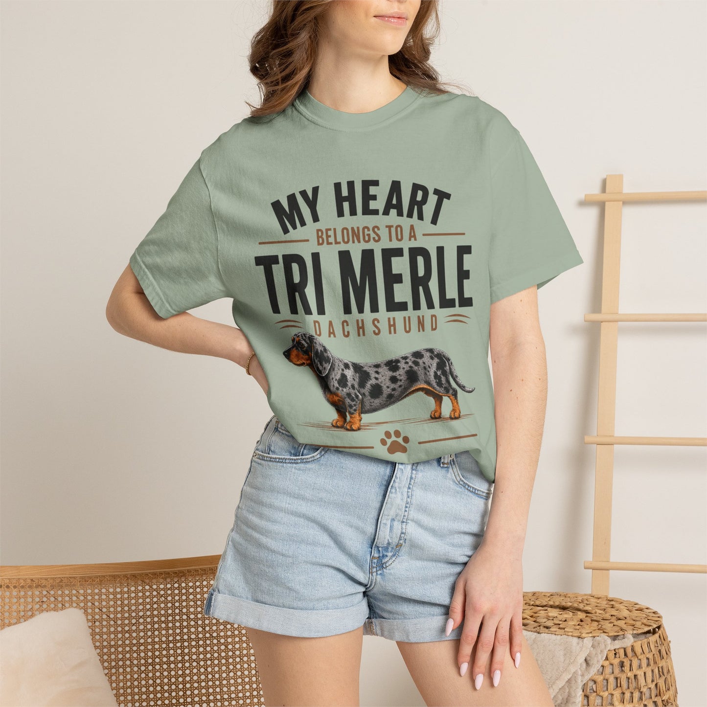 Tri Merle Dachshund T-Shirt — "My Heart Belongs to a Tri Merle" Dog Lover Tee