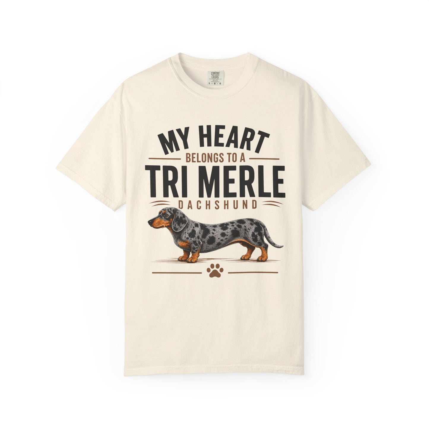 Tri Merle Dachshund T-Shirt — "My Heart Belongs to a Tri Merle" Dog Lover Tee