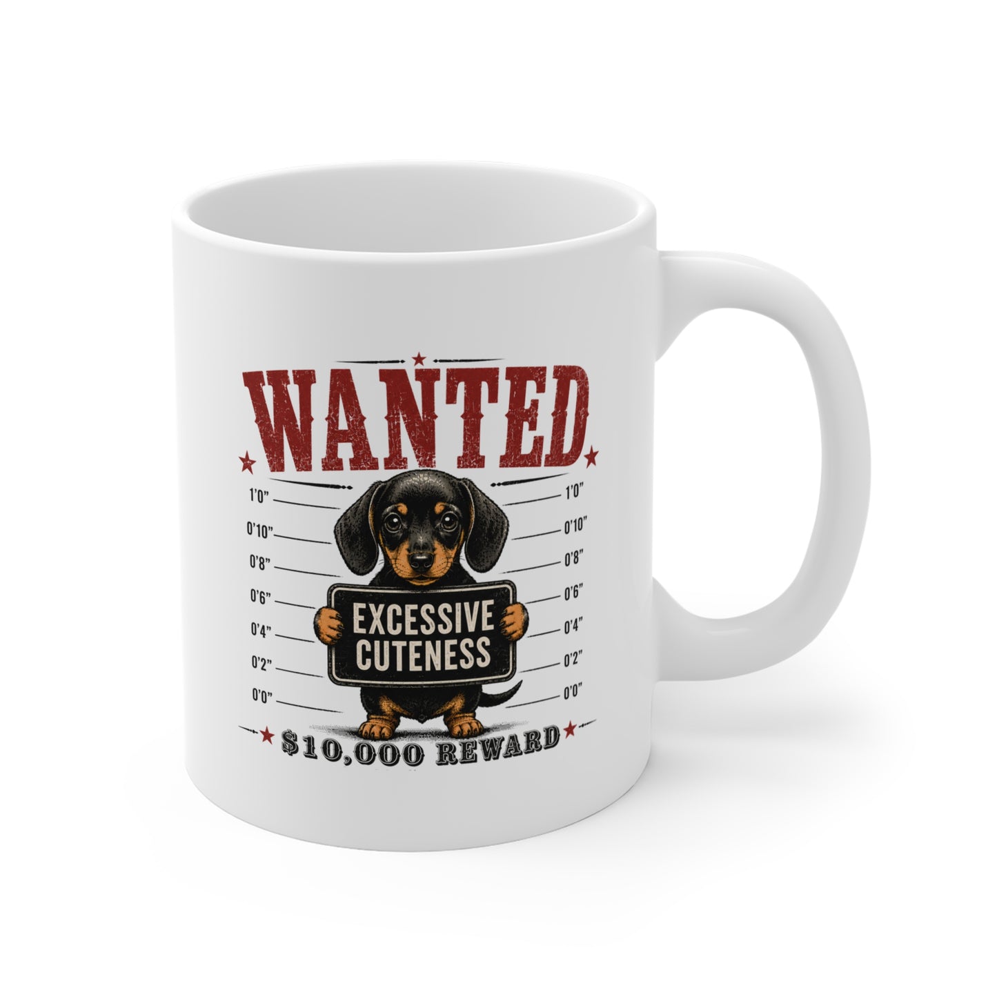 Mug — "Wanted: Excessive Cuteness" Dachshund Coffee Mug, Funny Dog Lover Gift