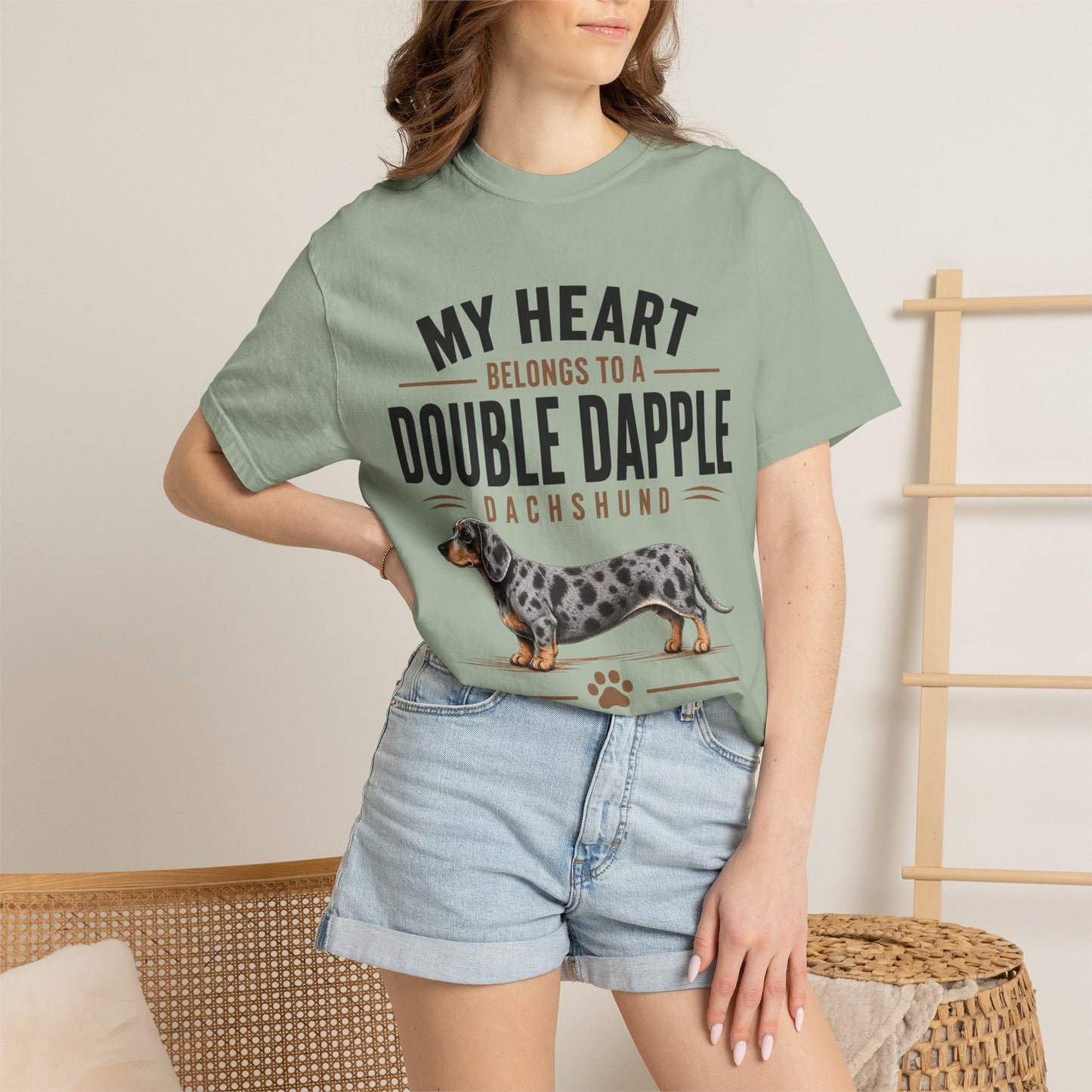 Double Dapple Dachshund T-Shirt — “My Heart Belongs to a Double Dapple” Graphic Tee