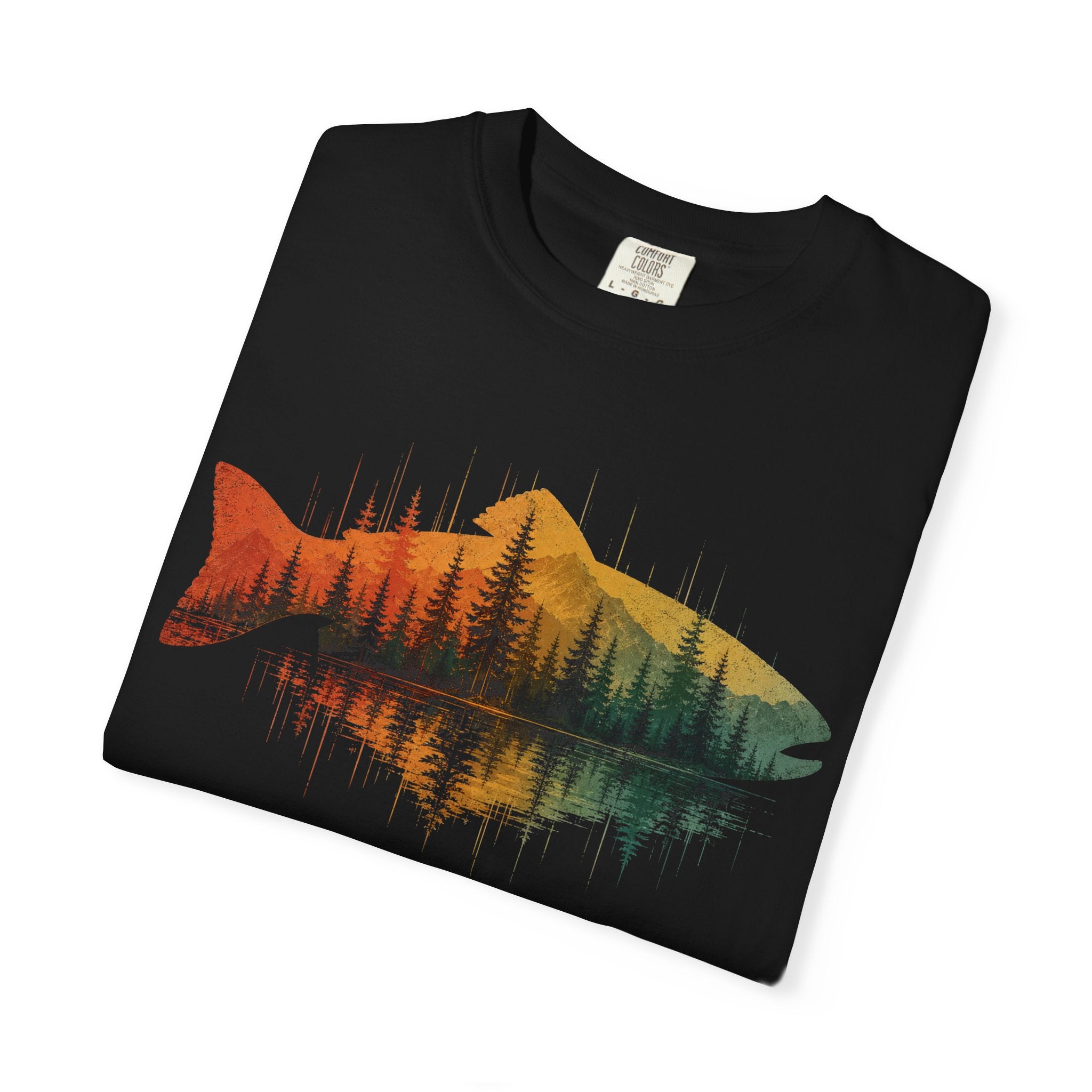 Vintage Fish Silhouette Mountain Forest Landscape T-Shirt