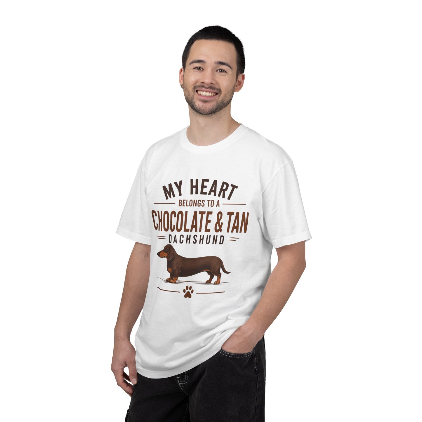 Chocolate & Tan Dachshund T-Shirt — "My Heart Belongs to a Chocolate & Tan Dachshund"